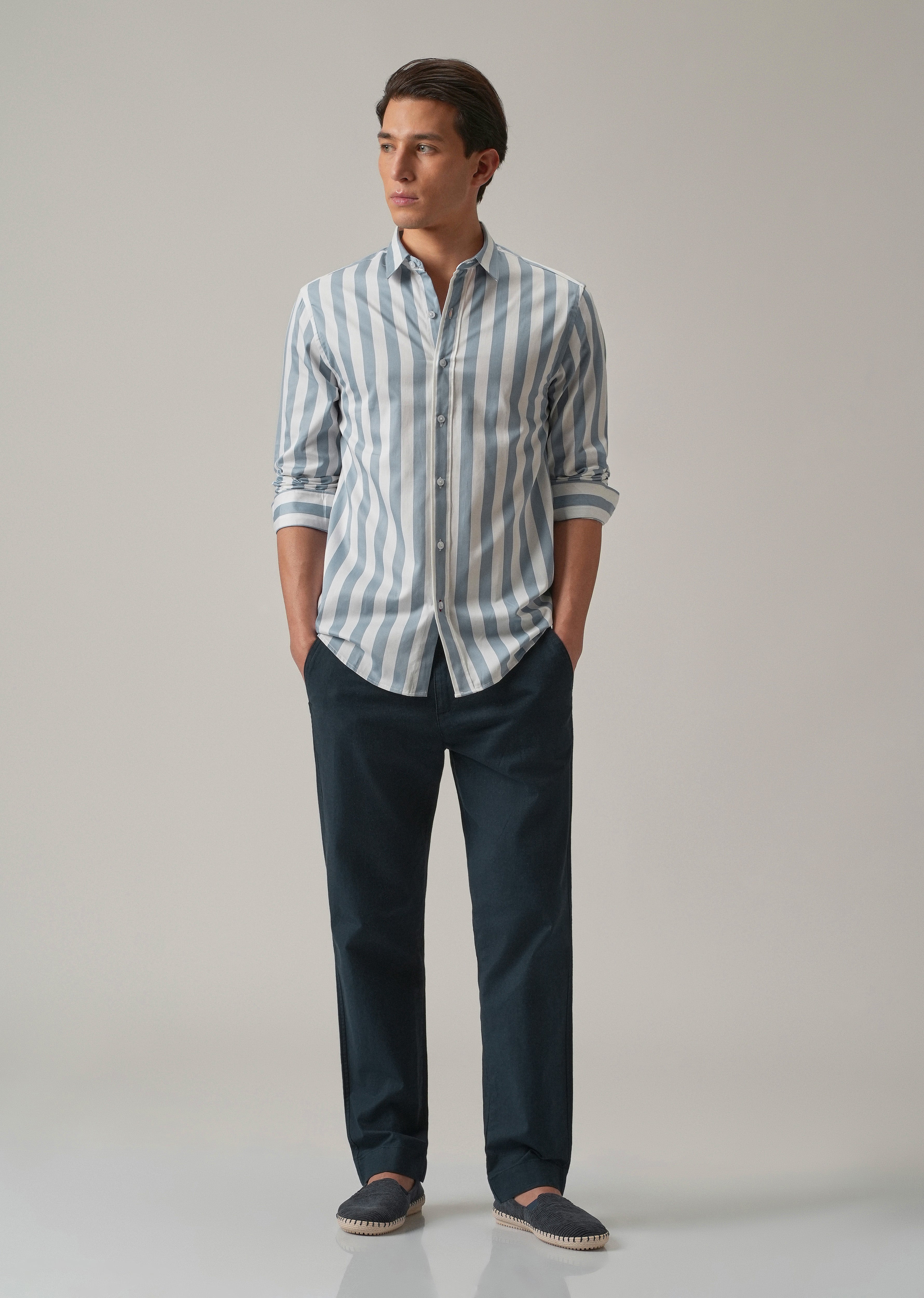 Blue Satin Striped Shirt
