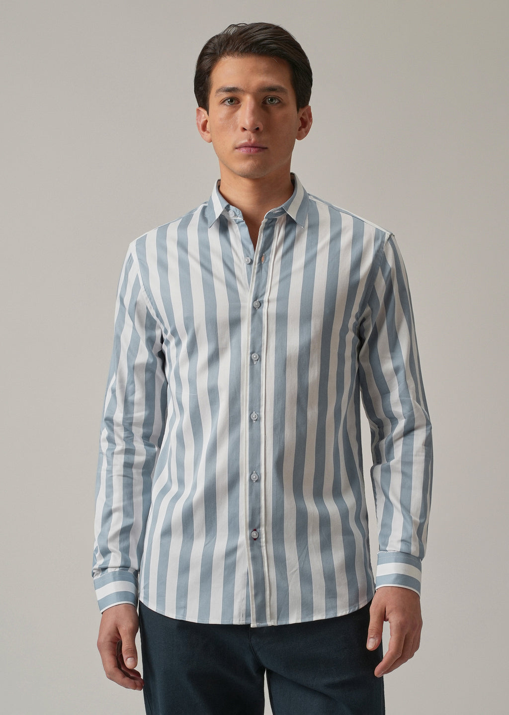 Blue Satin Striped Shirt