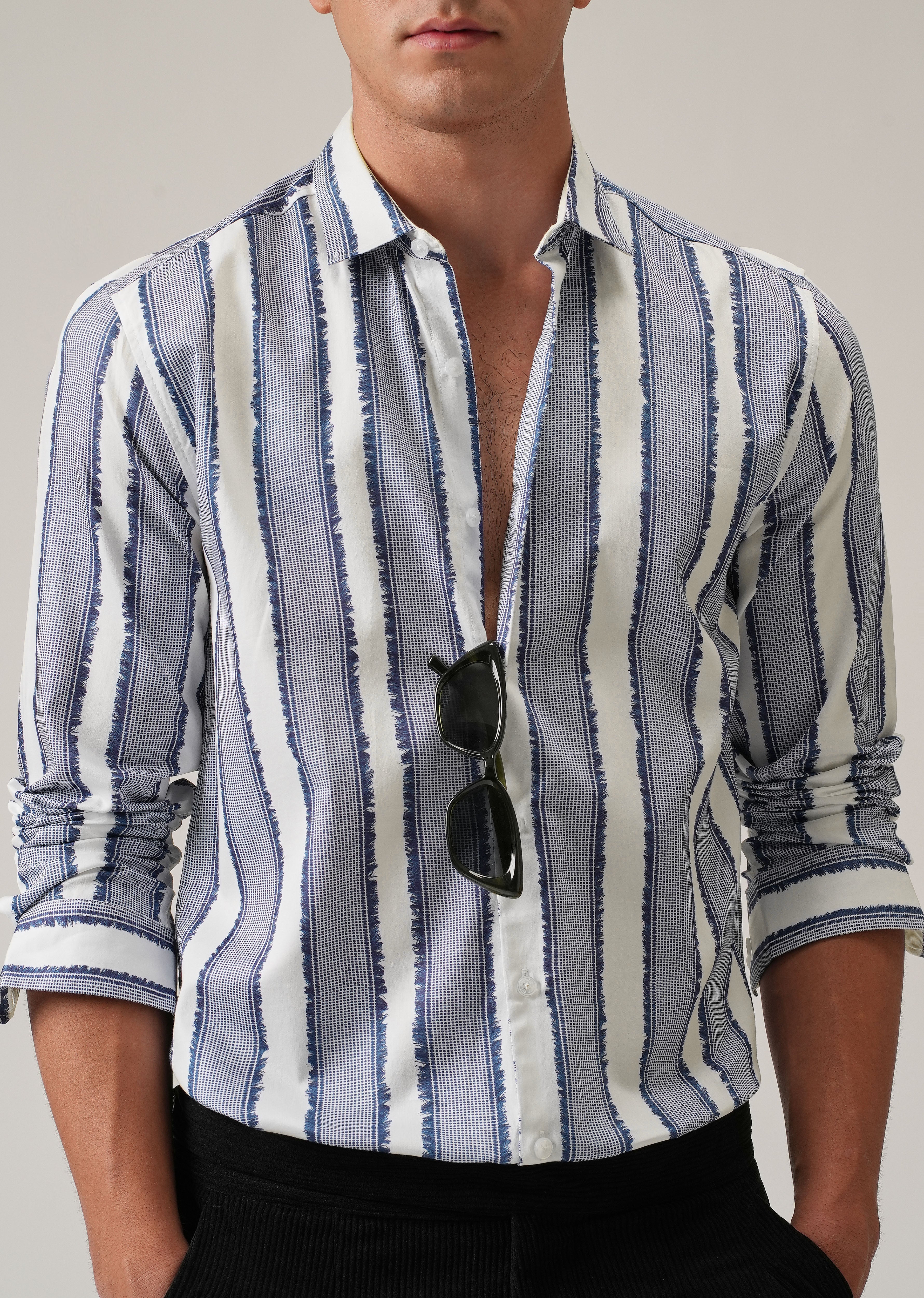 Blue Textured Stripe Print Shirt