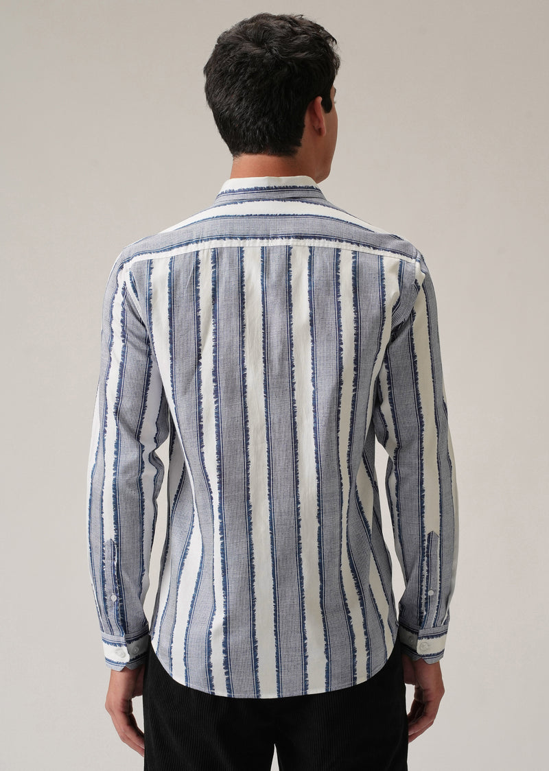 Blue Textured Stripe Print Shirt