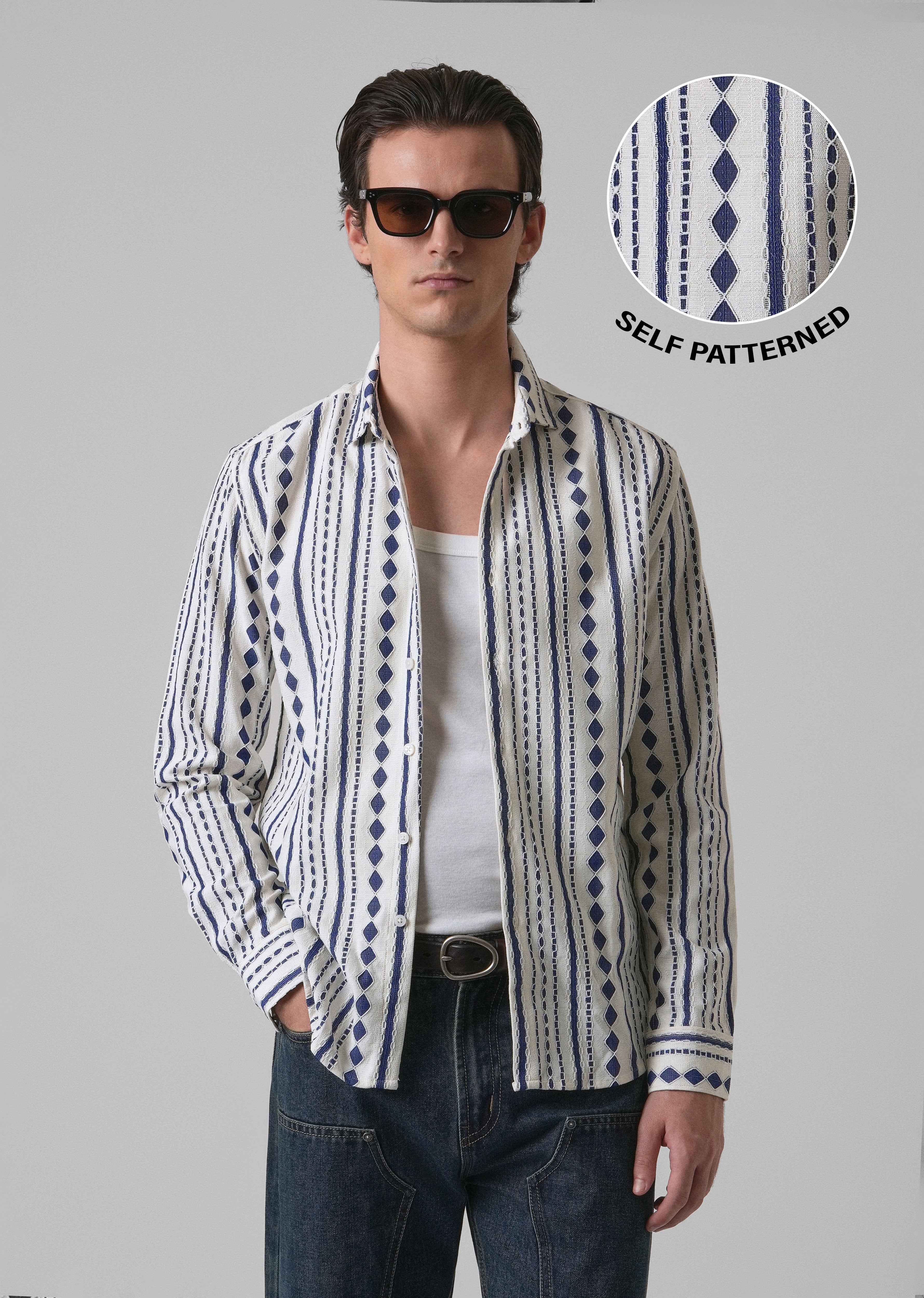Blue Self Pattern Shirt