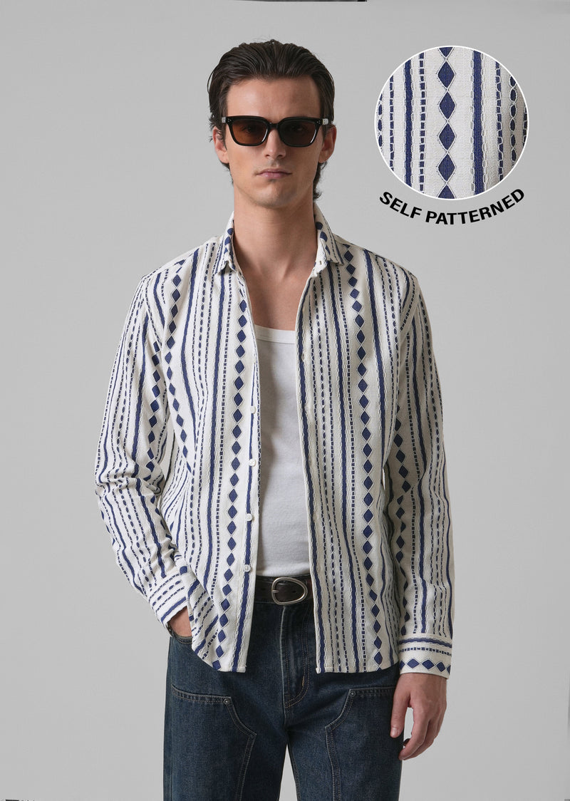 Blue Self Pattern Shirt