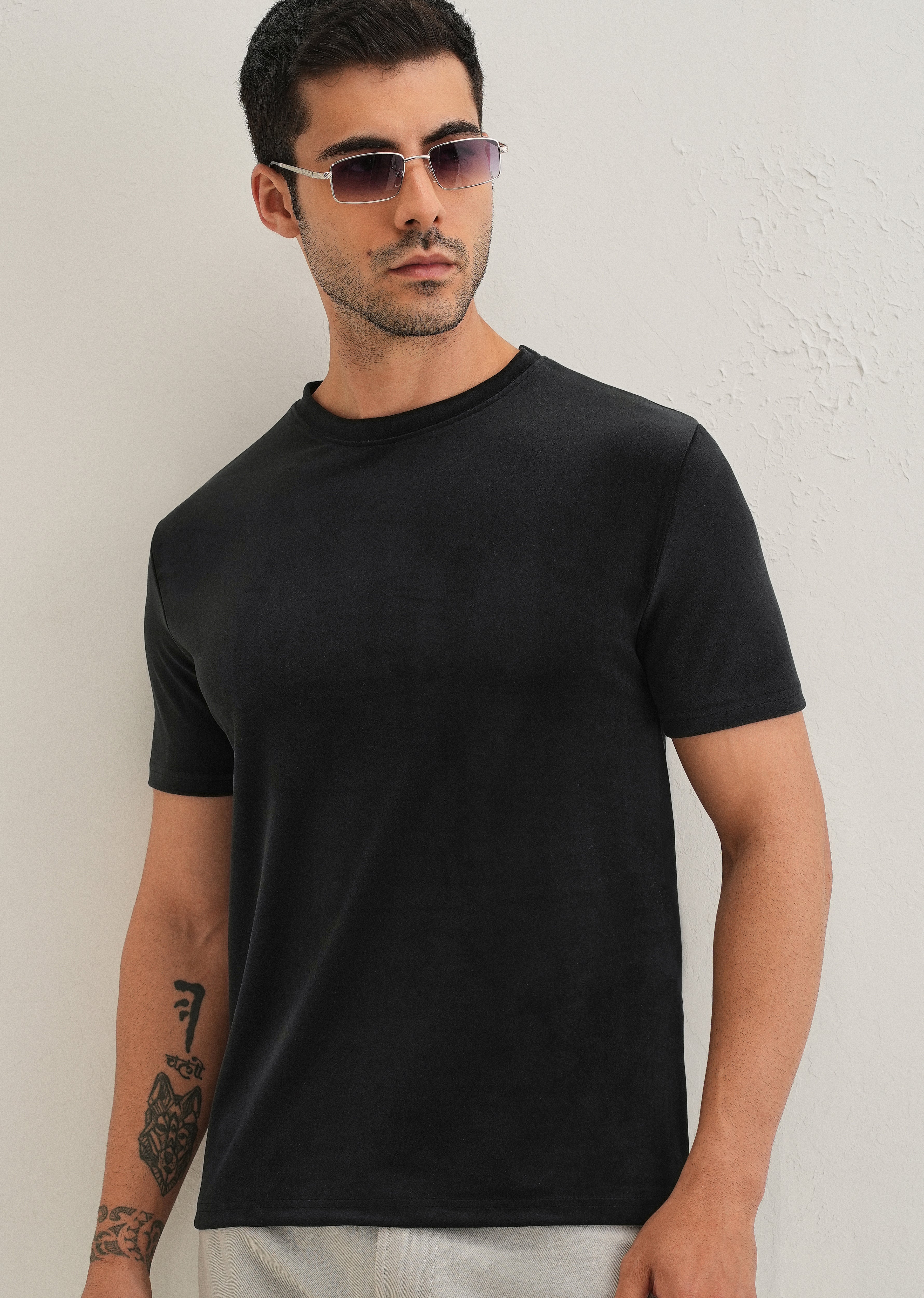 Bold Black Plain Suede T-shirt