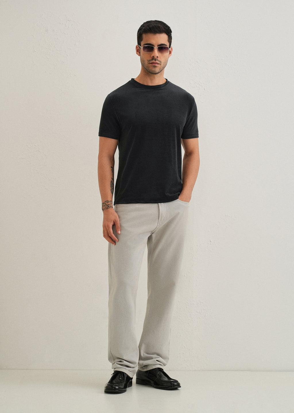 Bold Black Plain Suede T-shirt