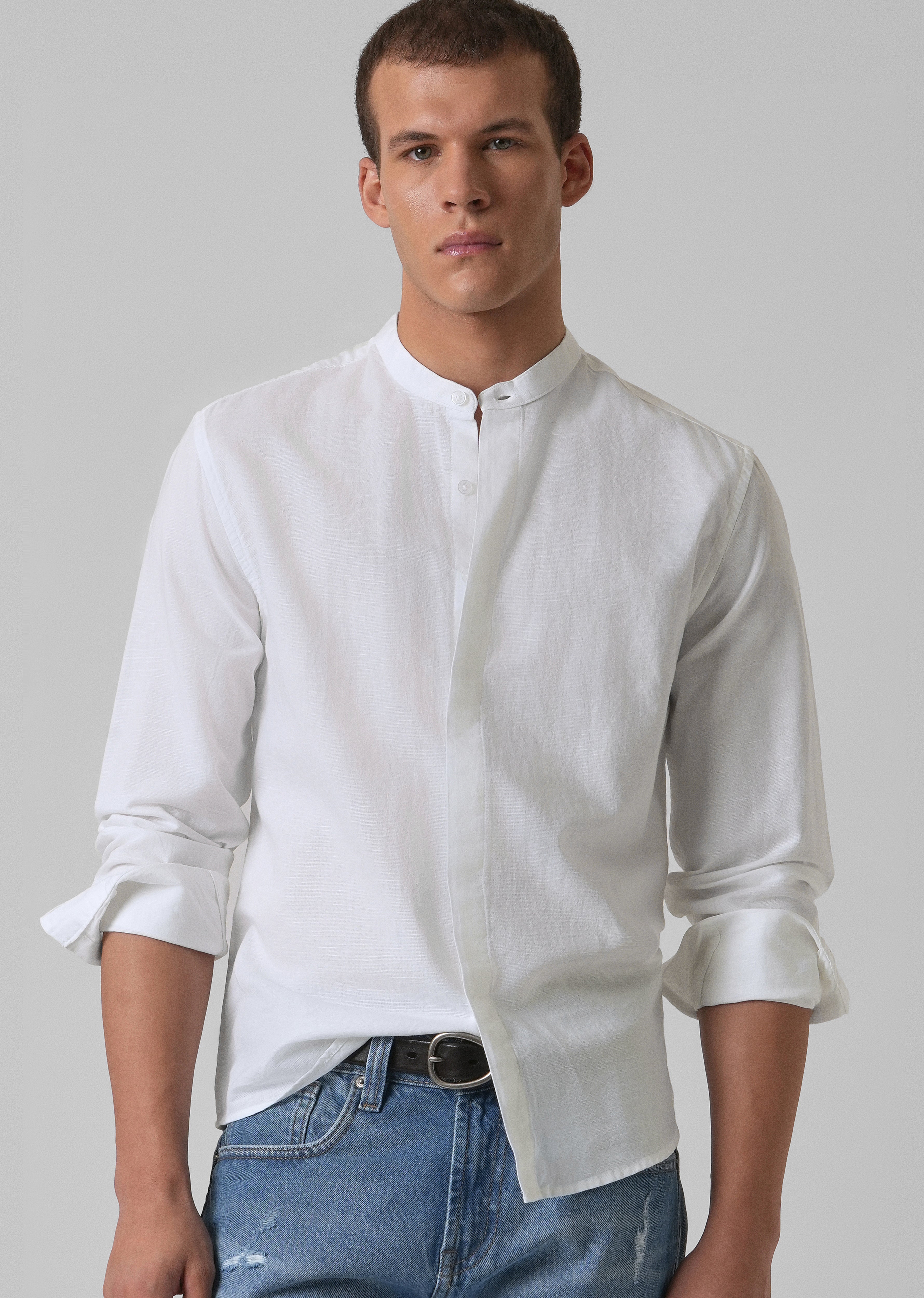 Bright White Cotton Linen Shirt