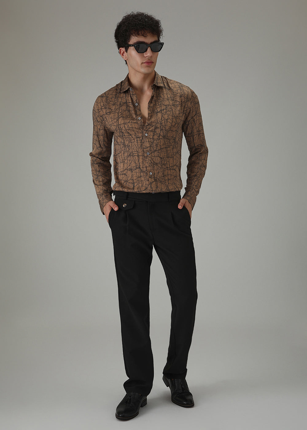 Brown Cracked AbstractÂ PrintedÂ Shirt