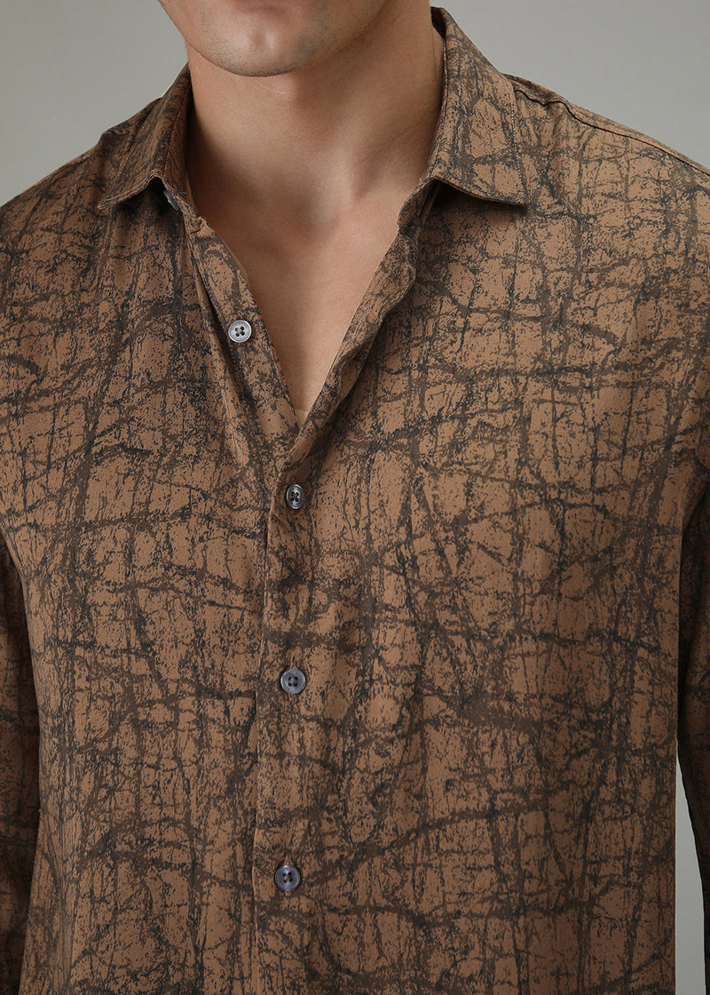 Brown Cracked AbstractÂ PrintedÂ Shirt