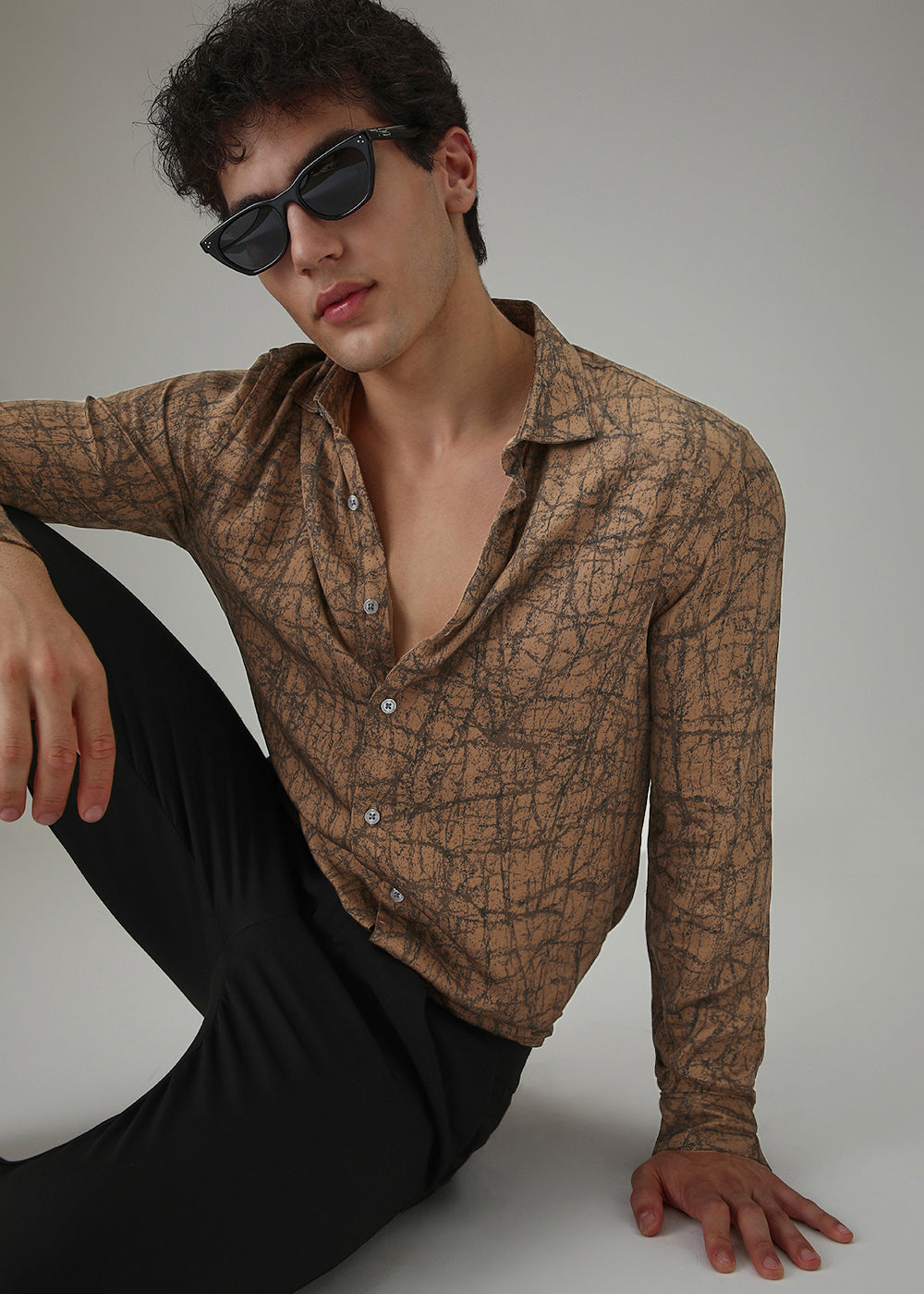 Brown Cracked AbstractÂ PrintedÂ Shirt