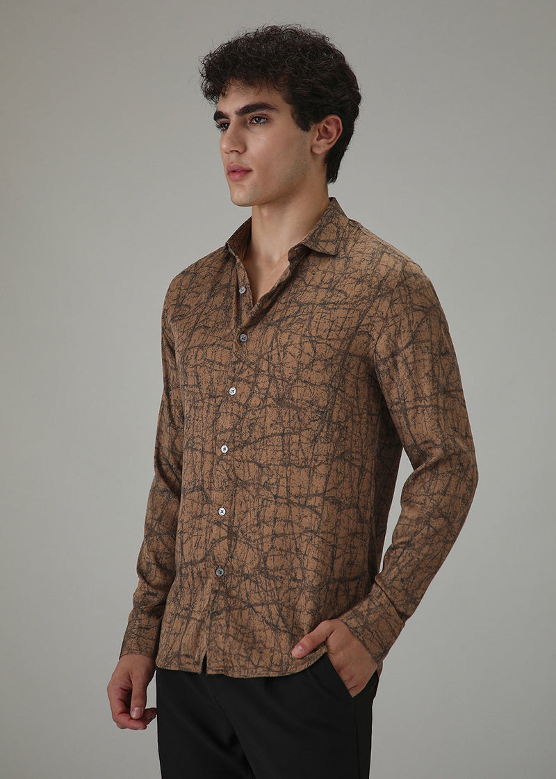Brown Cracked AbstractÂ PrintedÂ Shirt