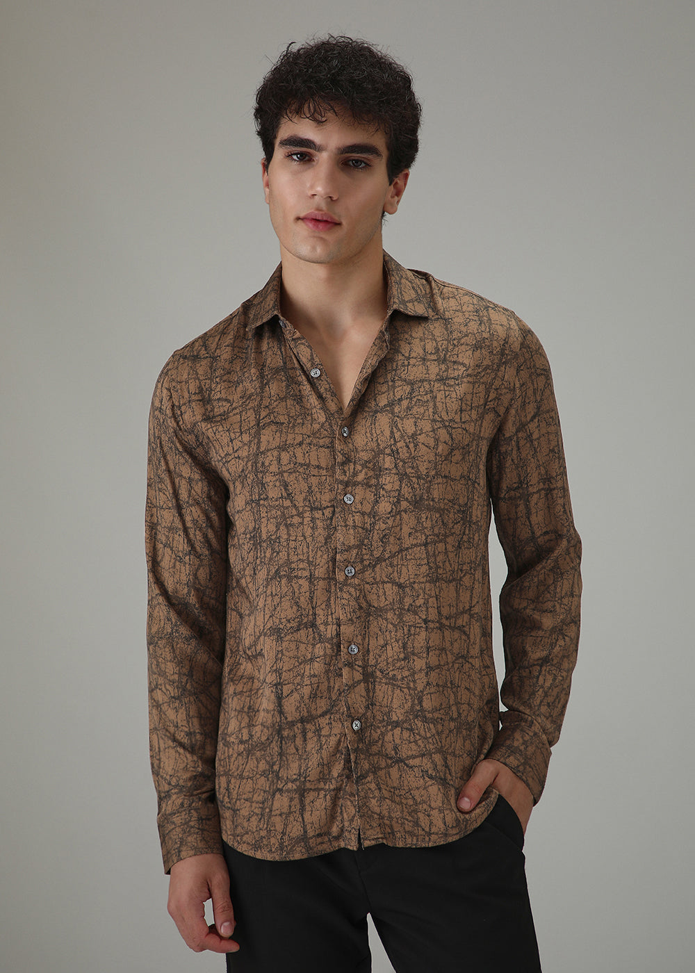 Brown Cracked AbstractÂ PrintedÂ Shirt