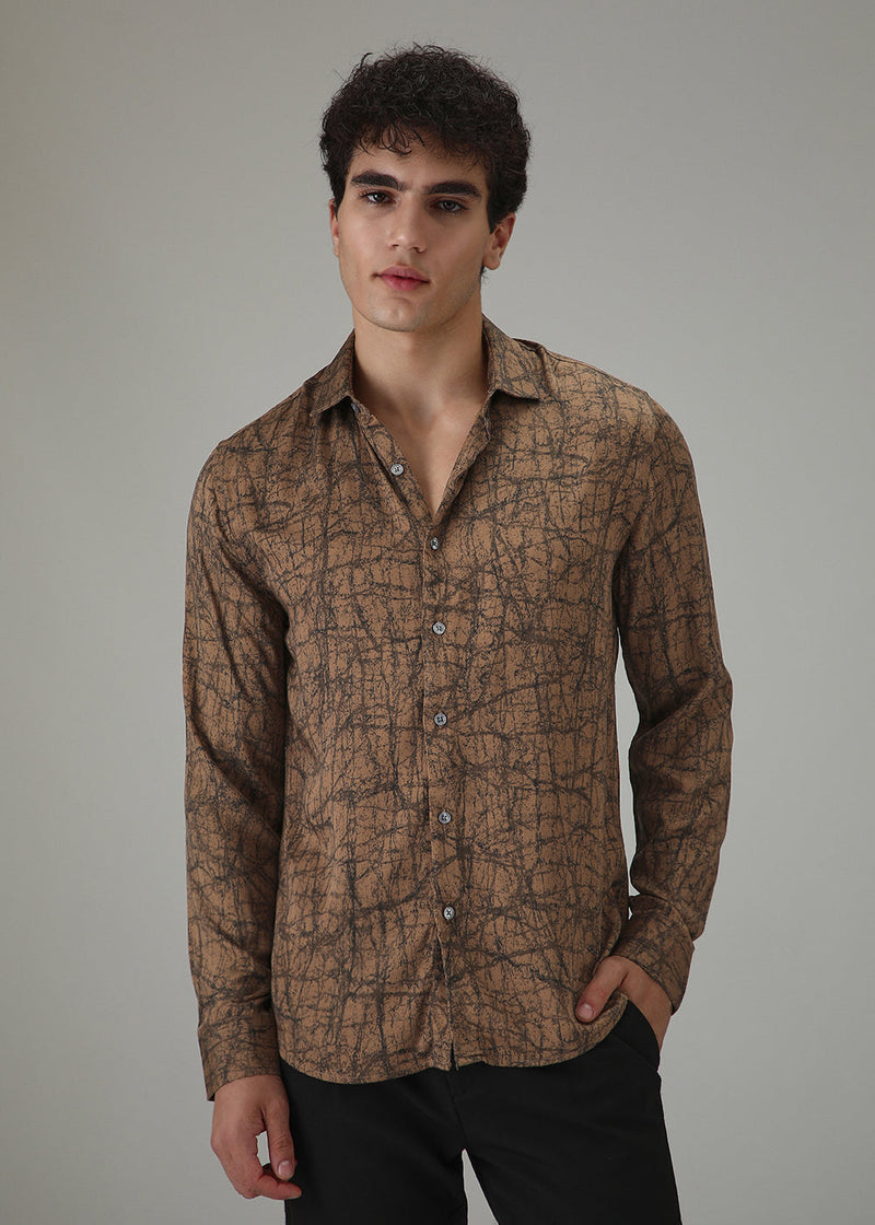 Brown Cracked AbstractÂ PrintedÂ Shirt