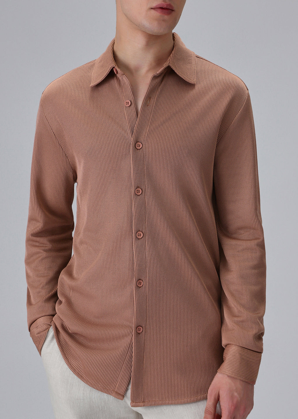 Brown Plain Knitted Shirt