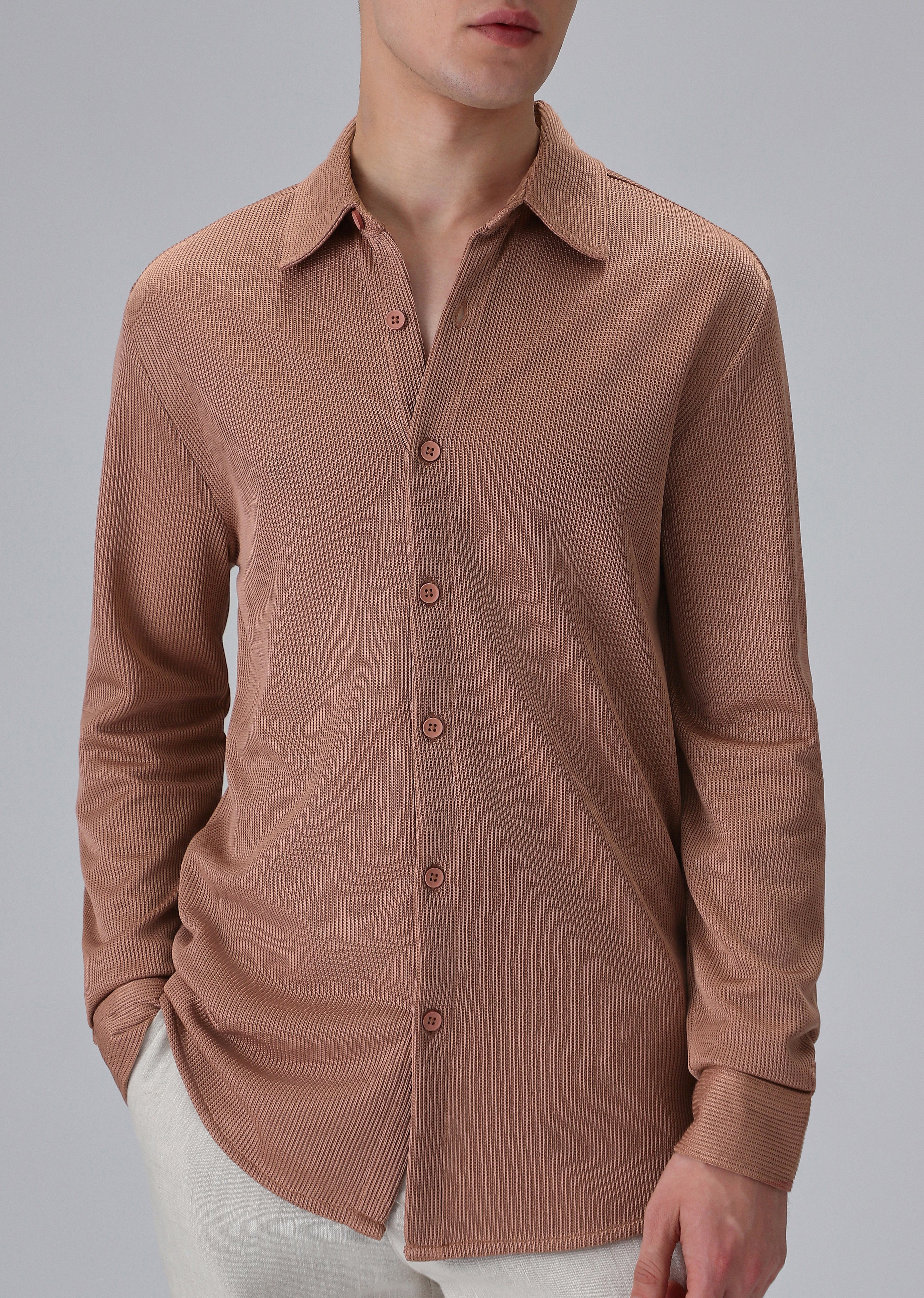 Brown Plain Knitted Shirt