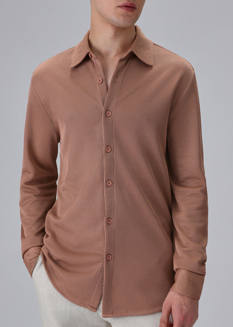 Brown Plain Knitted Shirt