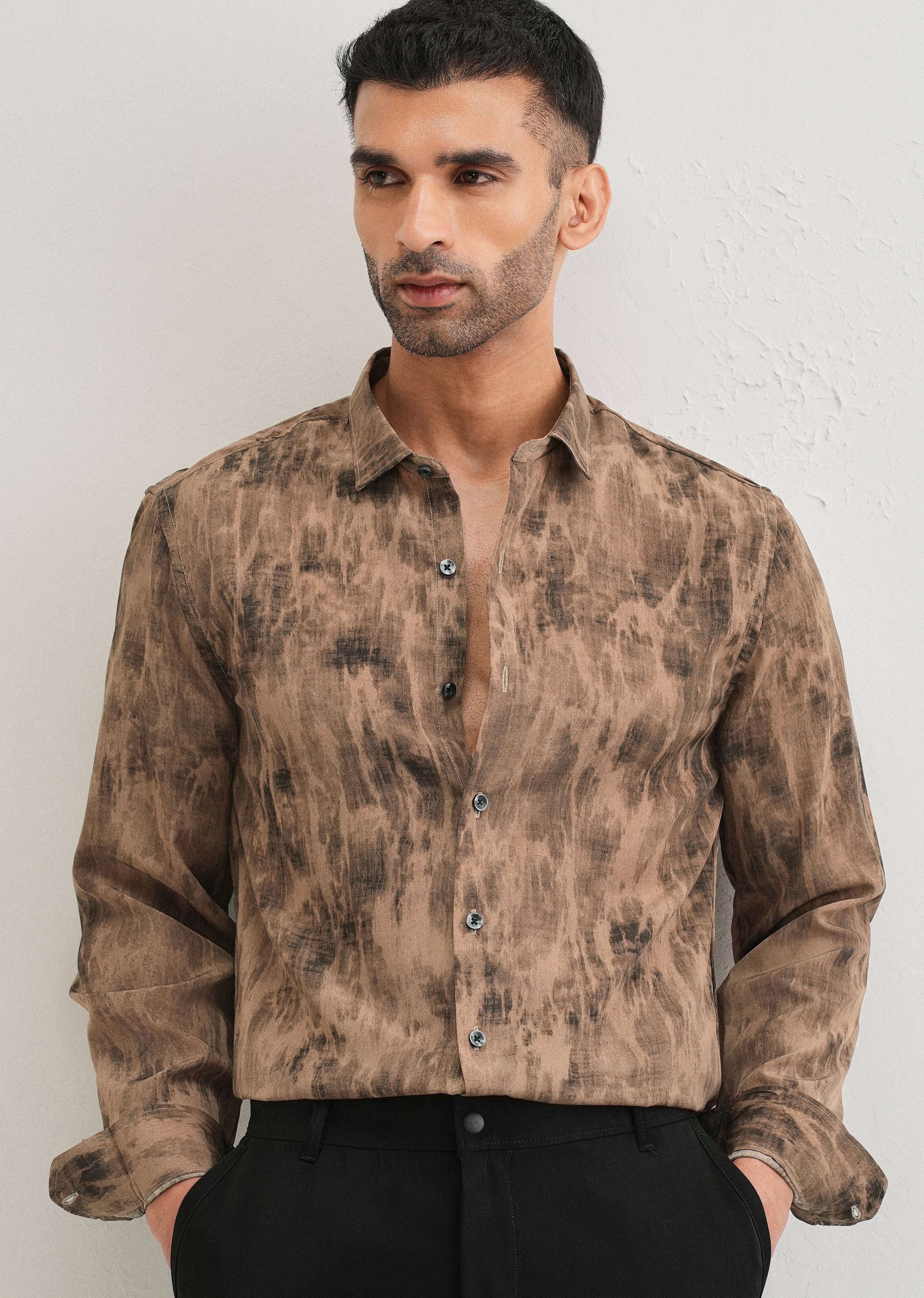 Brown Multi Tone Abstract Printed Shirt