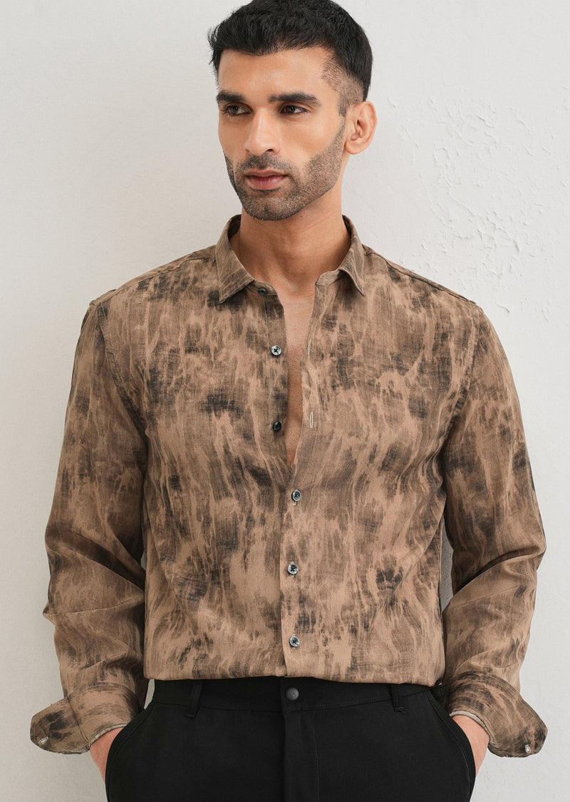 Brown Multi Tone Abstract Printed Shirt