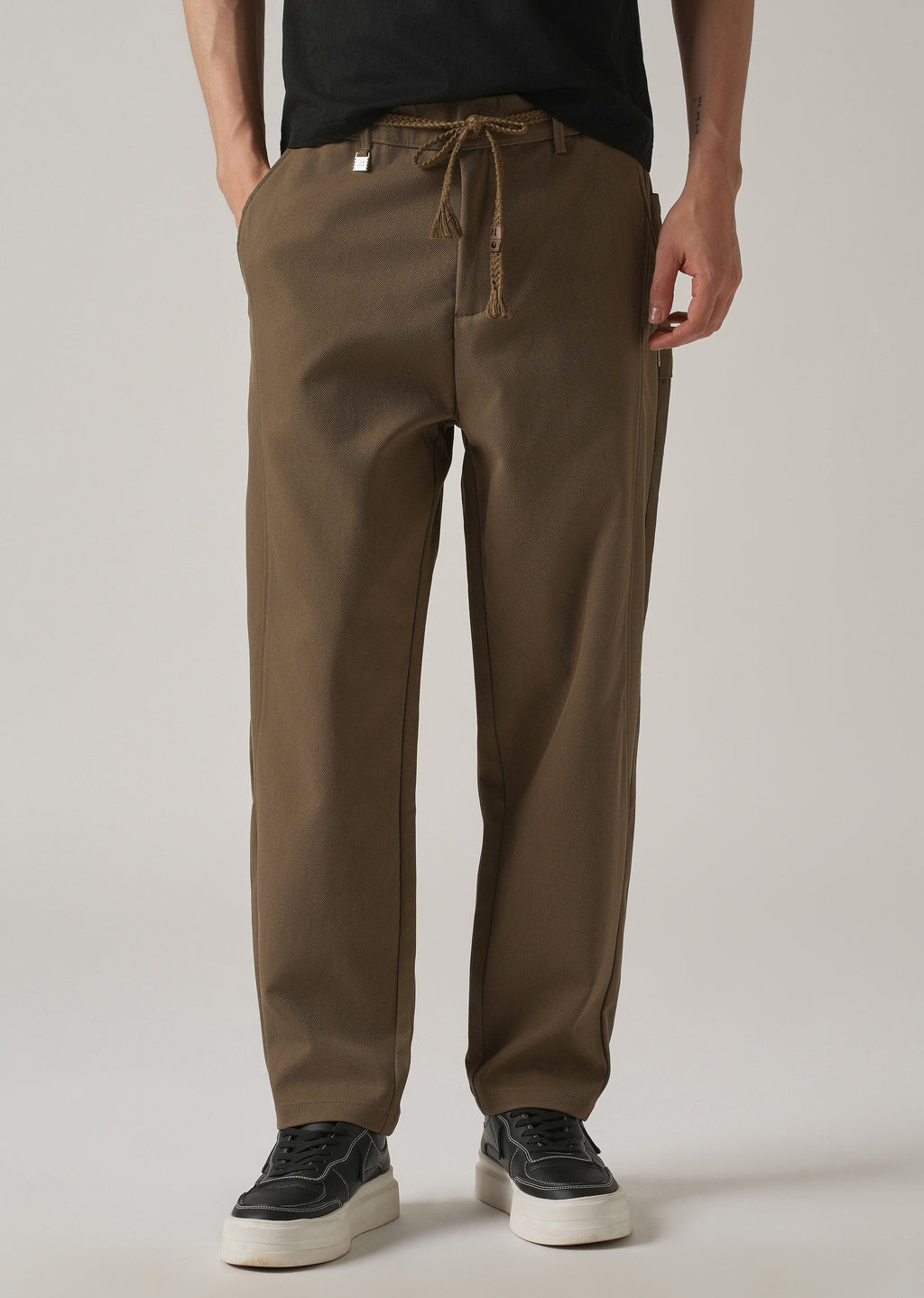 Brown Relaxed Fit Tie Waist Pant