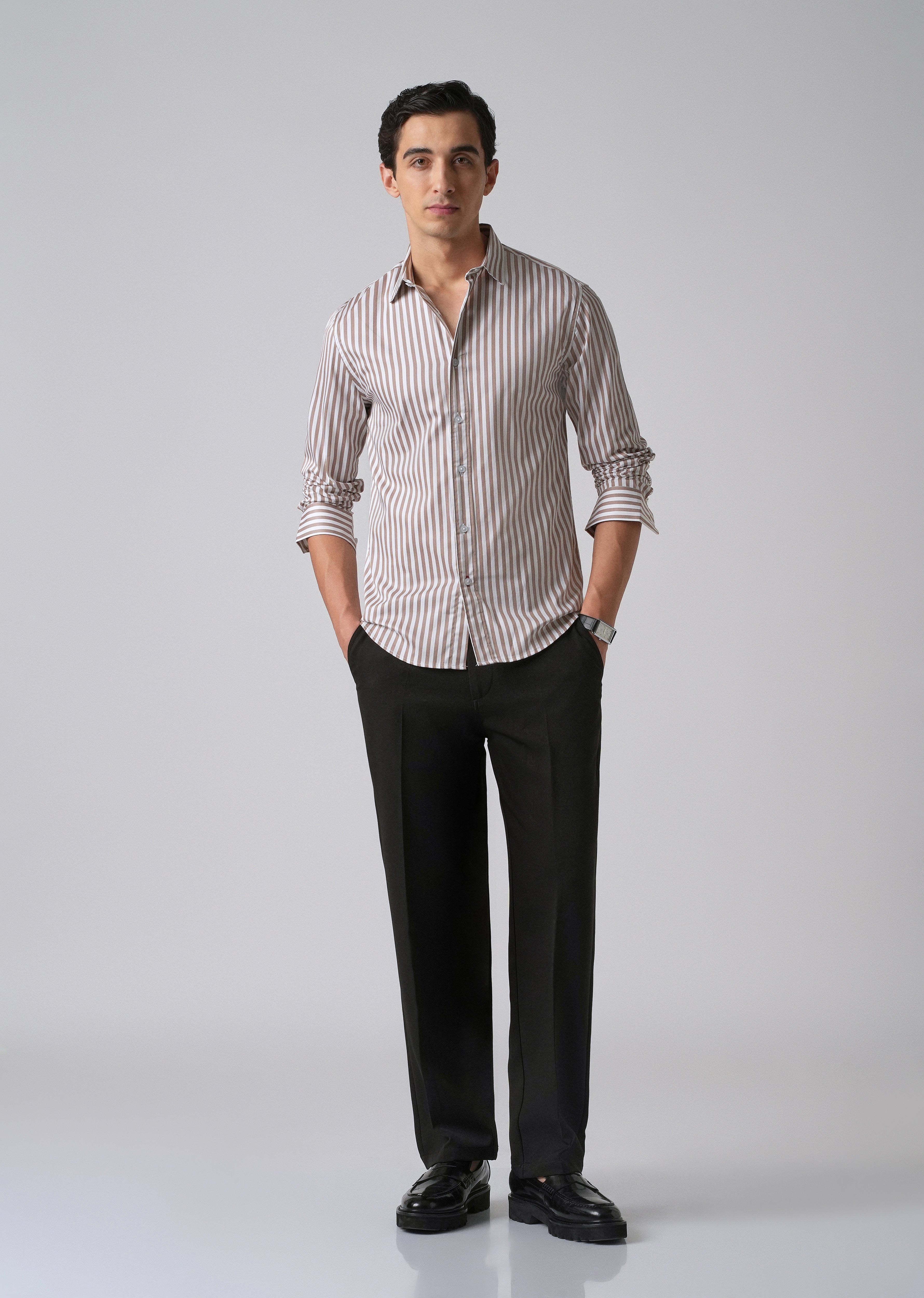Brown Satin Pin Stripe Shirt