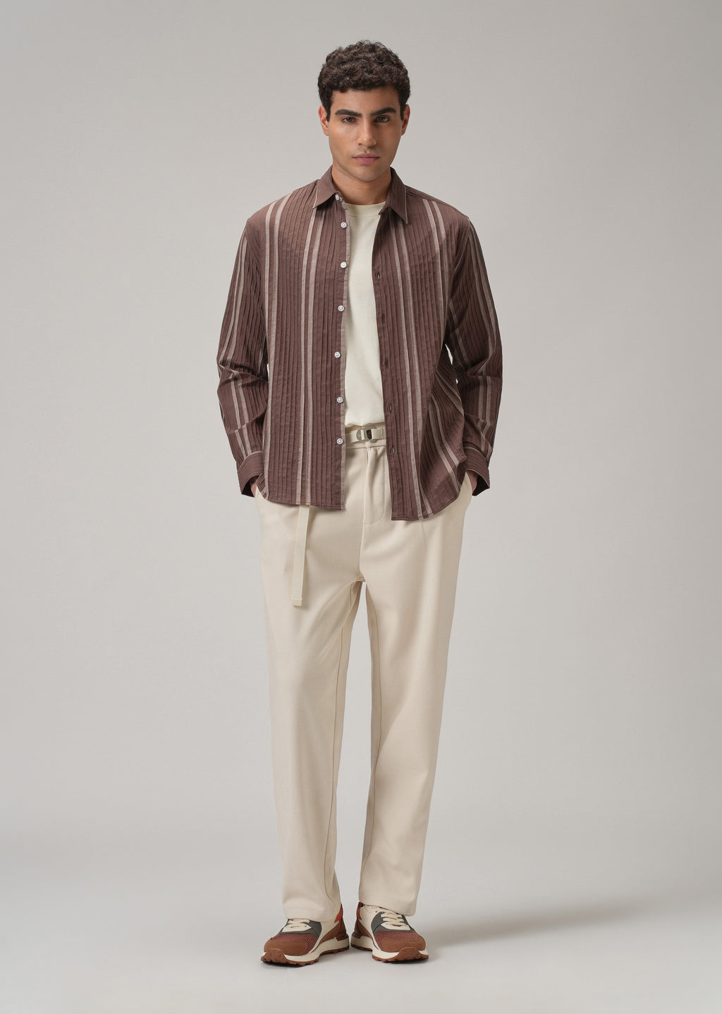 Self Pleat Brown Stripe Shirt