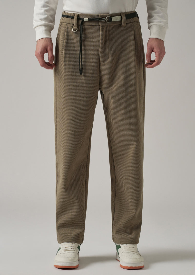 Brown Textured Corduroy Belt Pant