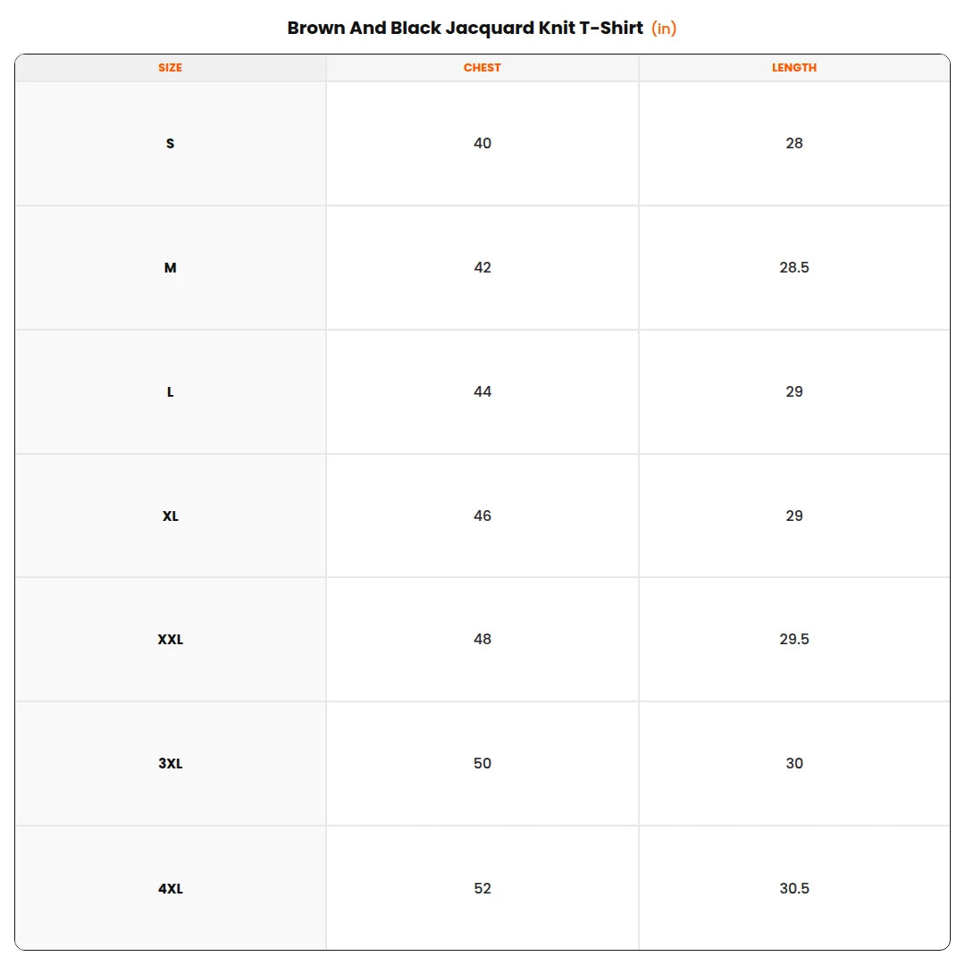 Size chart - Brown And Black Jacquard Knit T-Shirt