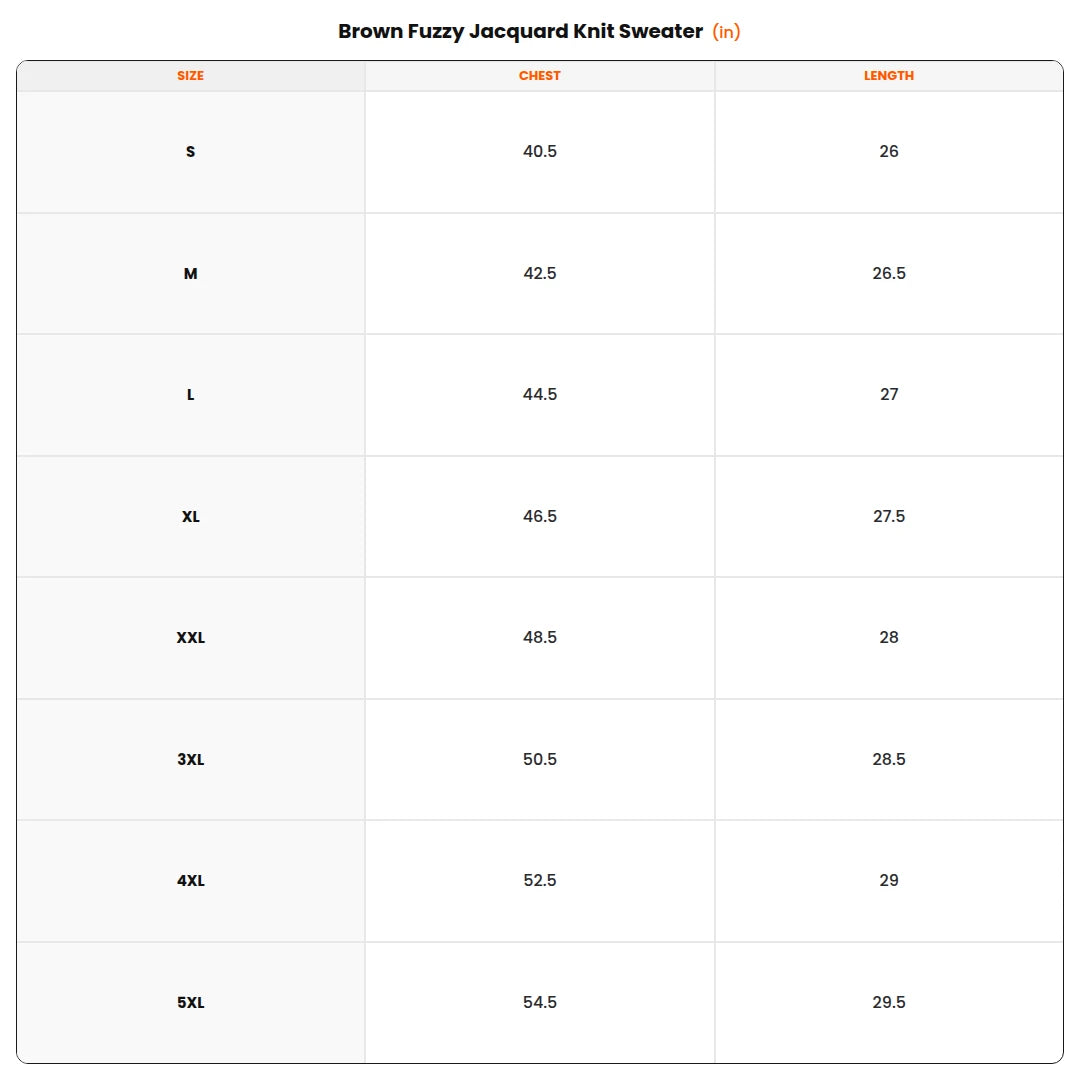 Size chart - Brown Fuzzy Jacquard Knit Sweater