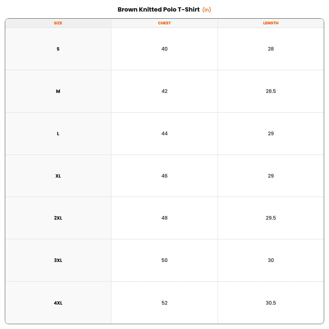 Size chart - Brown Knitted Polo T-Shirt