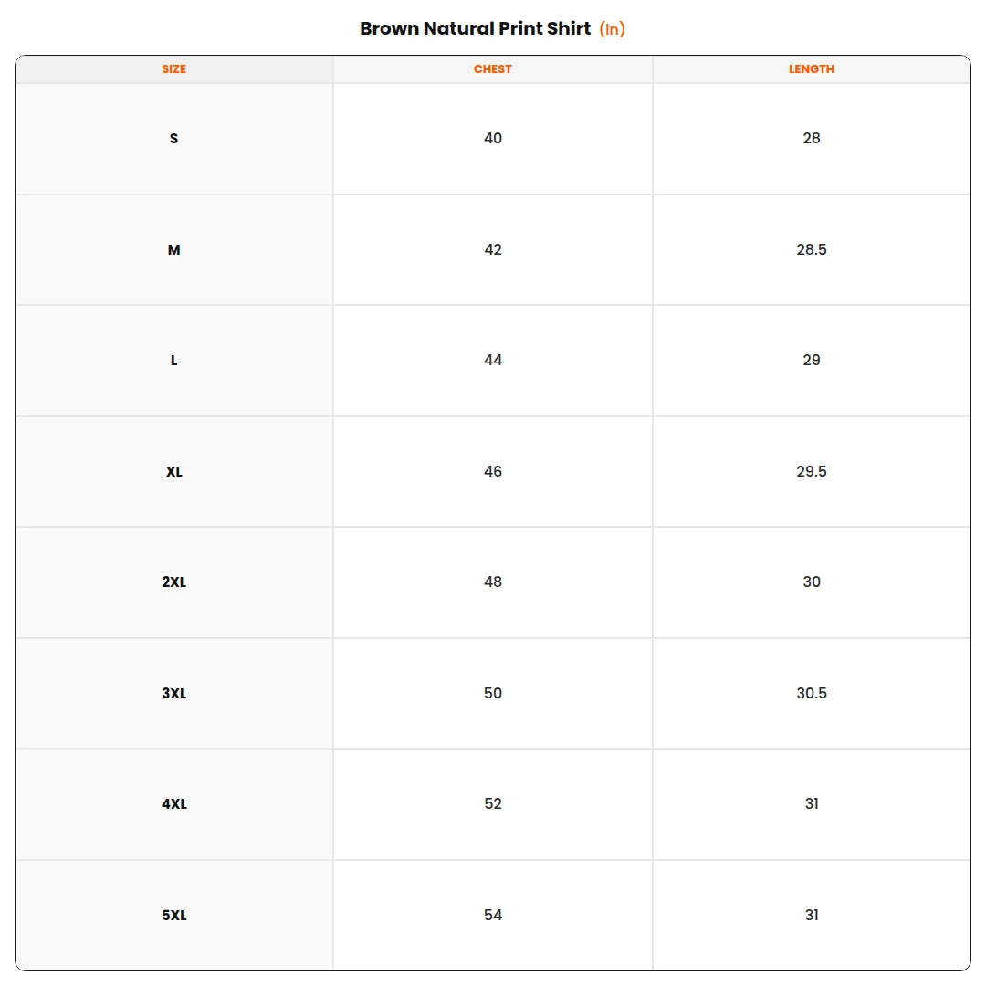 Size chart - Brown Natural Print Shirt