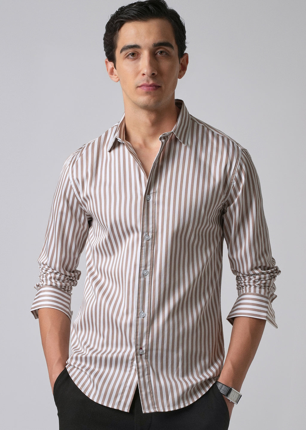 Brown Satin Pin Stripe Shirt
