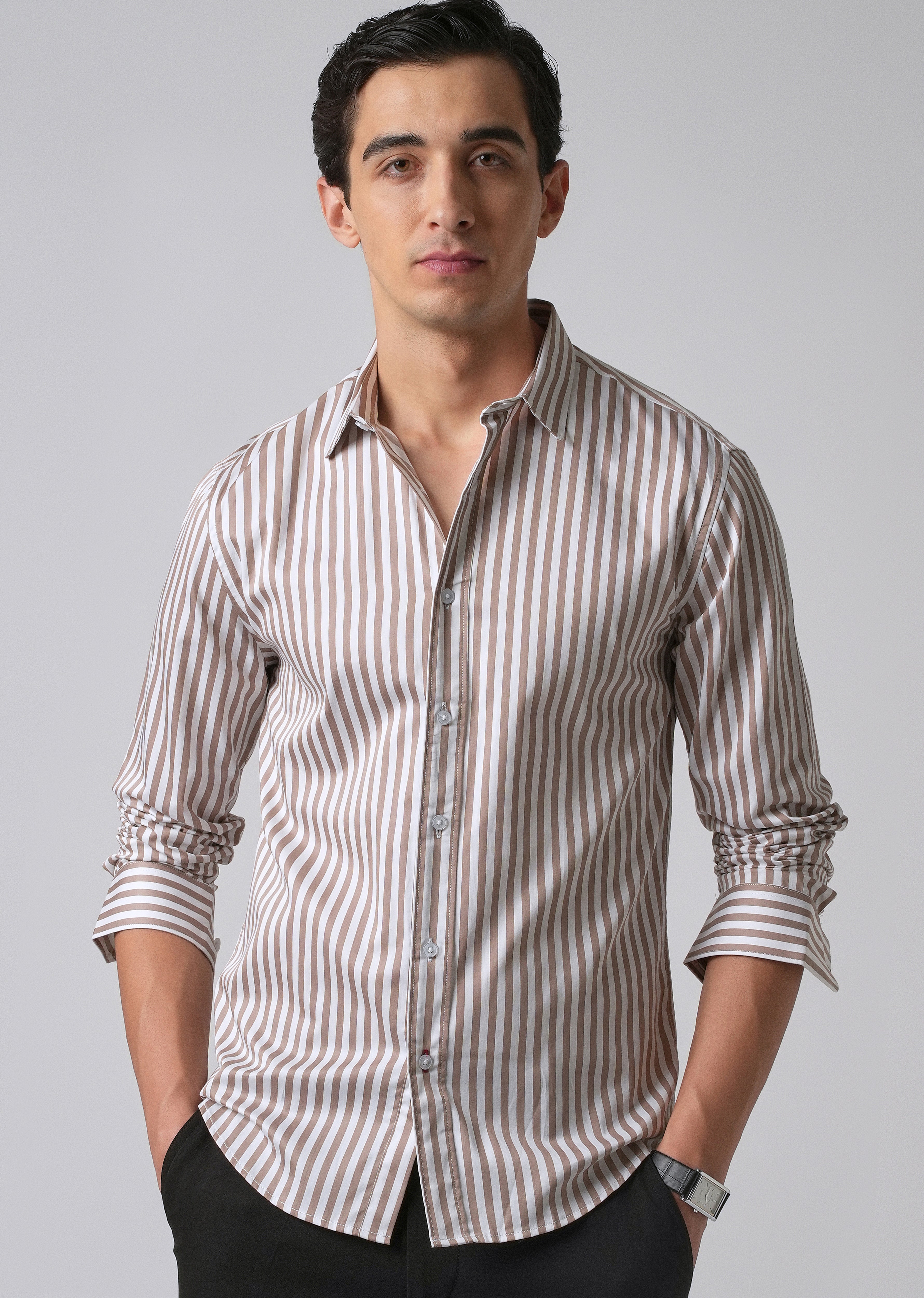 Brown Satin Pin Stripe Shirt