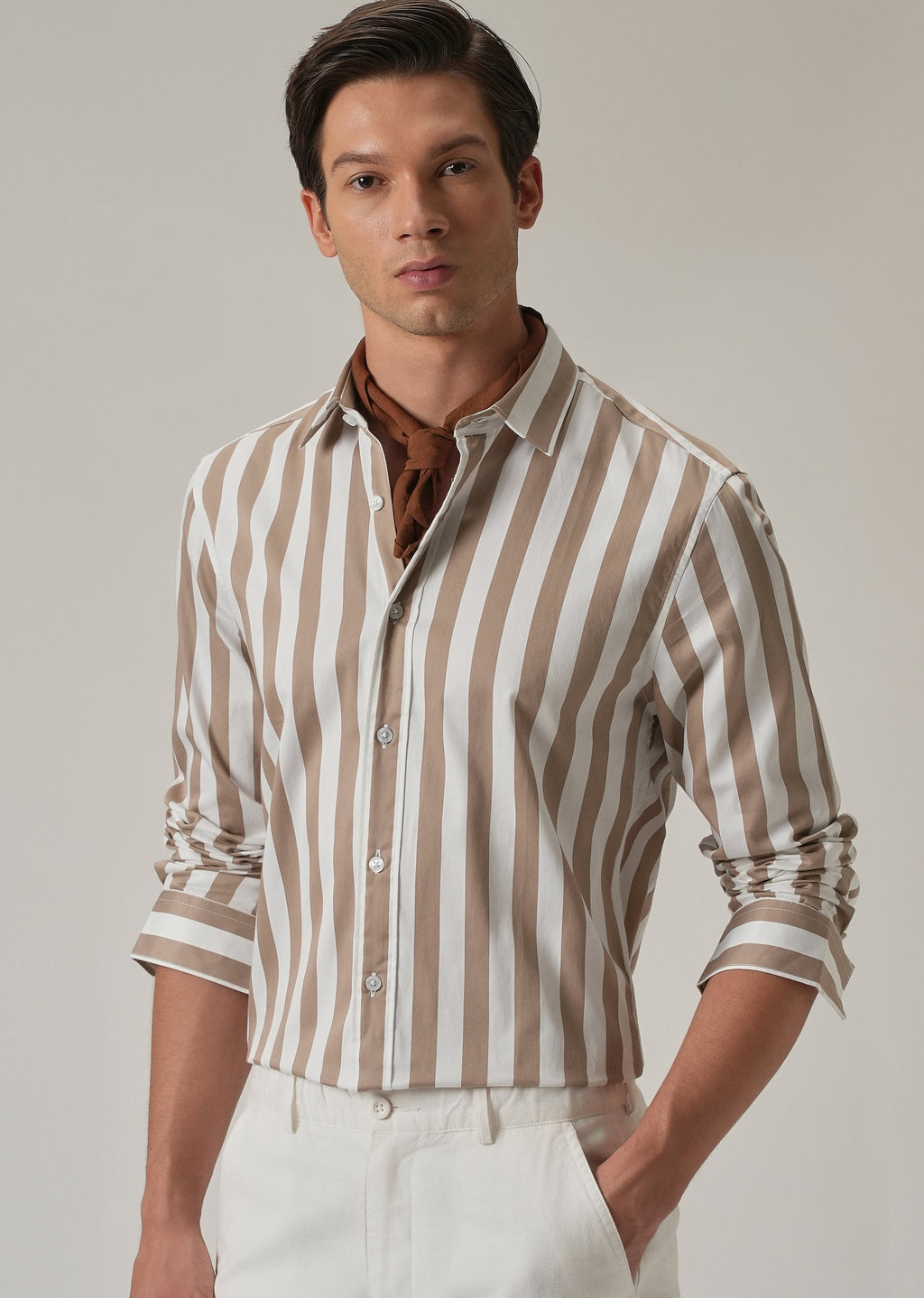 Brown Satin Striped Shirt