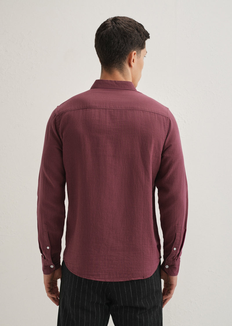 Burgundy Double Cloth Cotton Shirt
