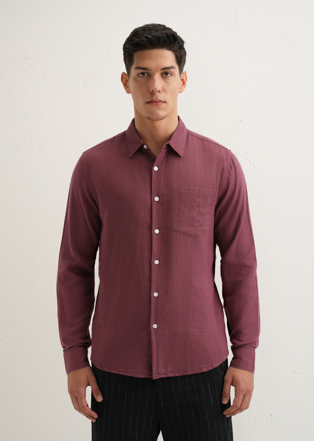 Burgundy Double Cloth Cotton Shirt