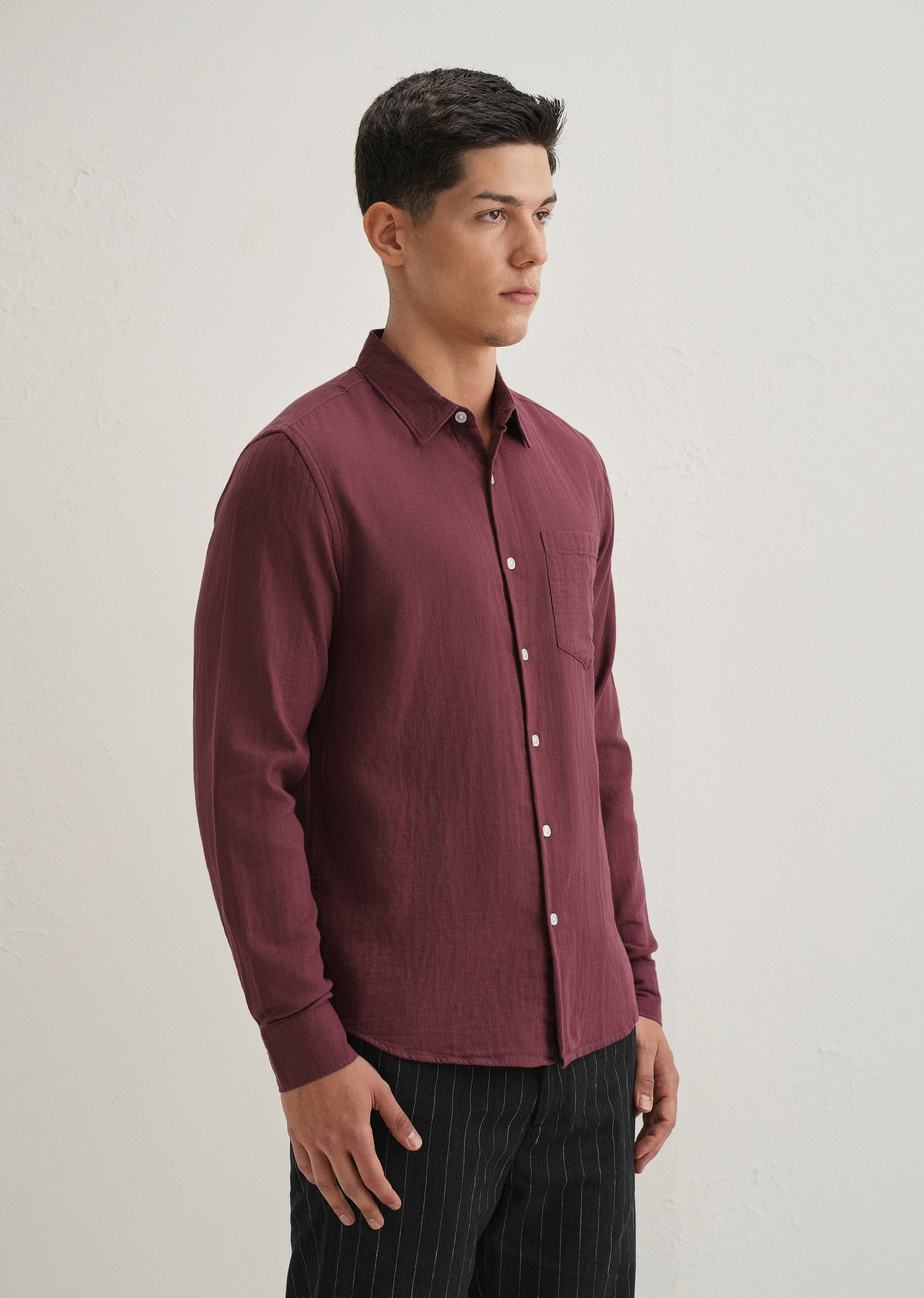 Burgundy Double Cloth Cotton Shirt