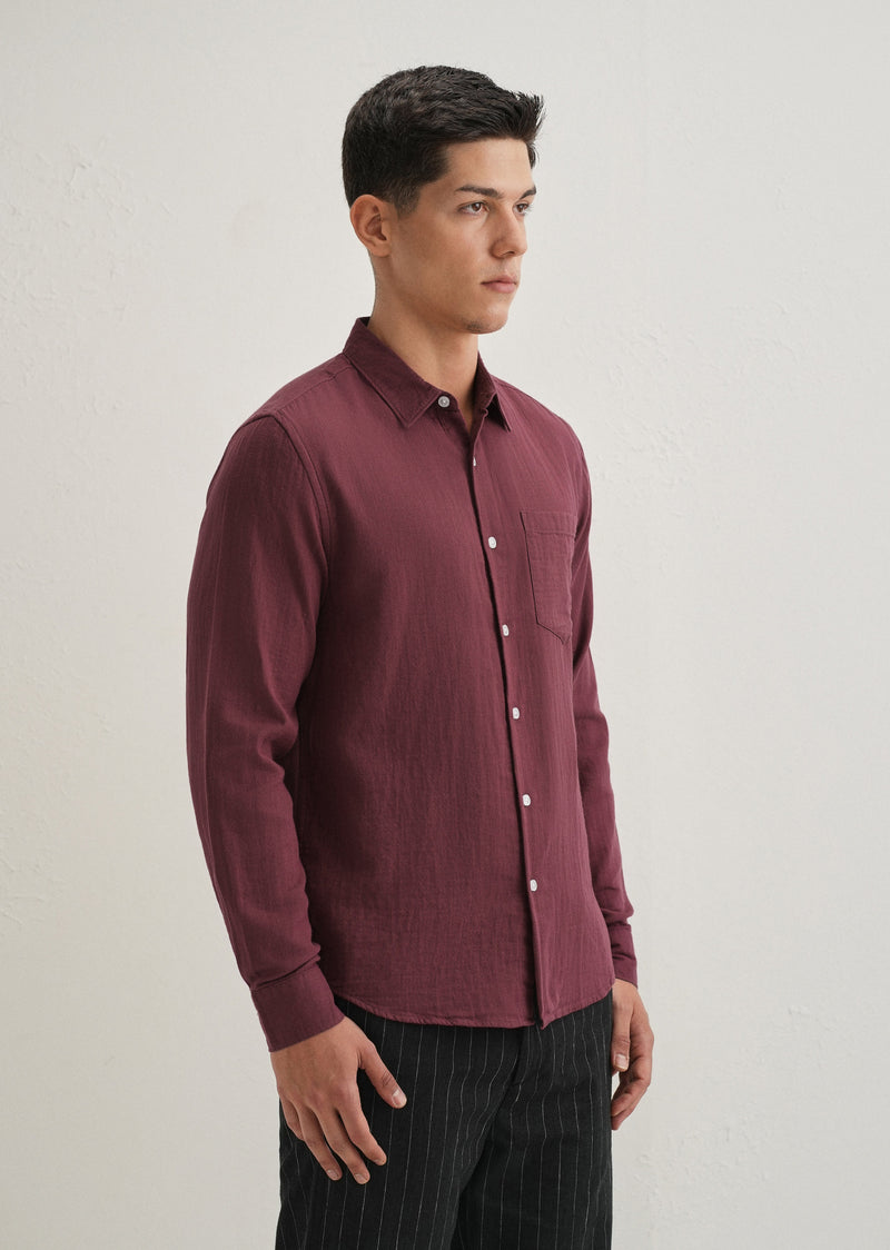 Burgundy Double Cloth Cotton Shirt
