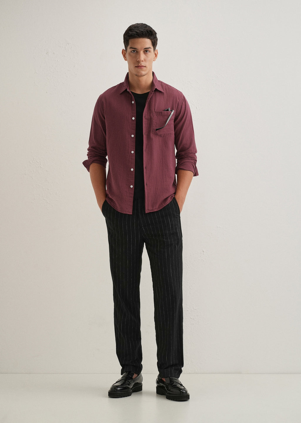 Burgundy Double Cloth Cotton Shirt