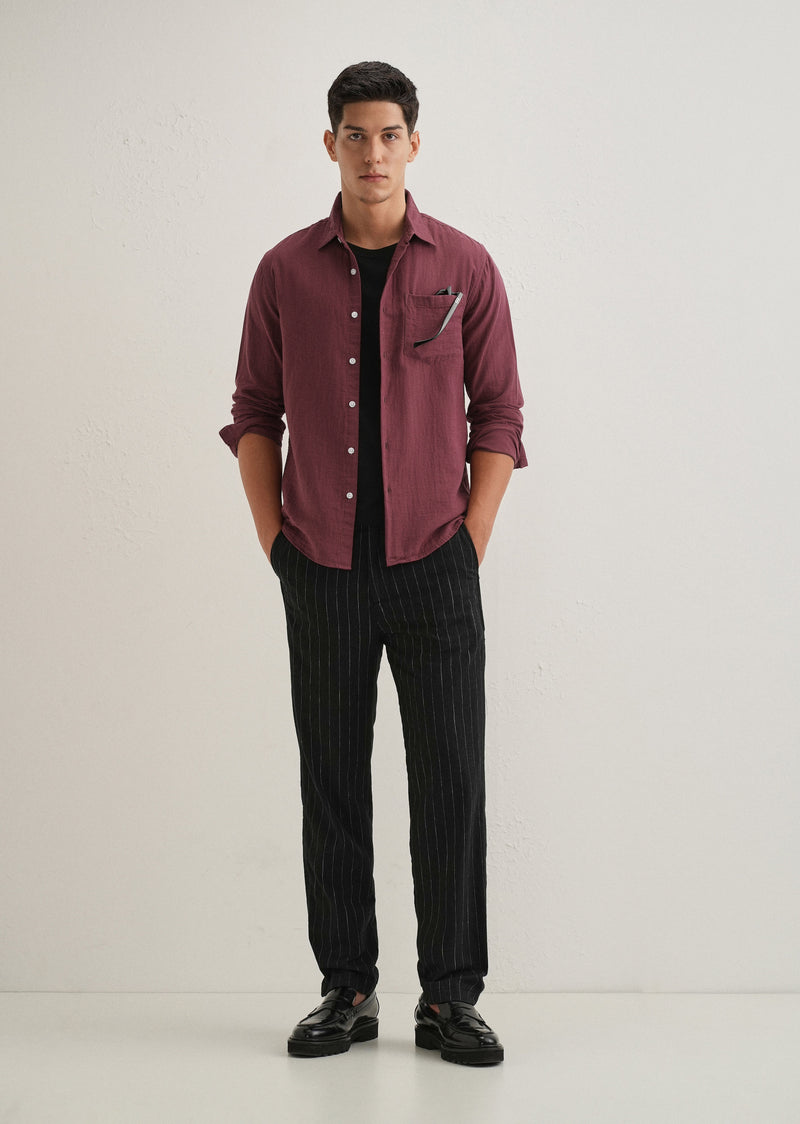 Burgundy Double Cloth Cotton Shirt