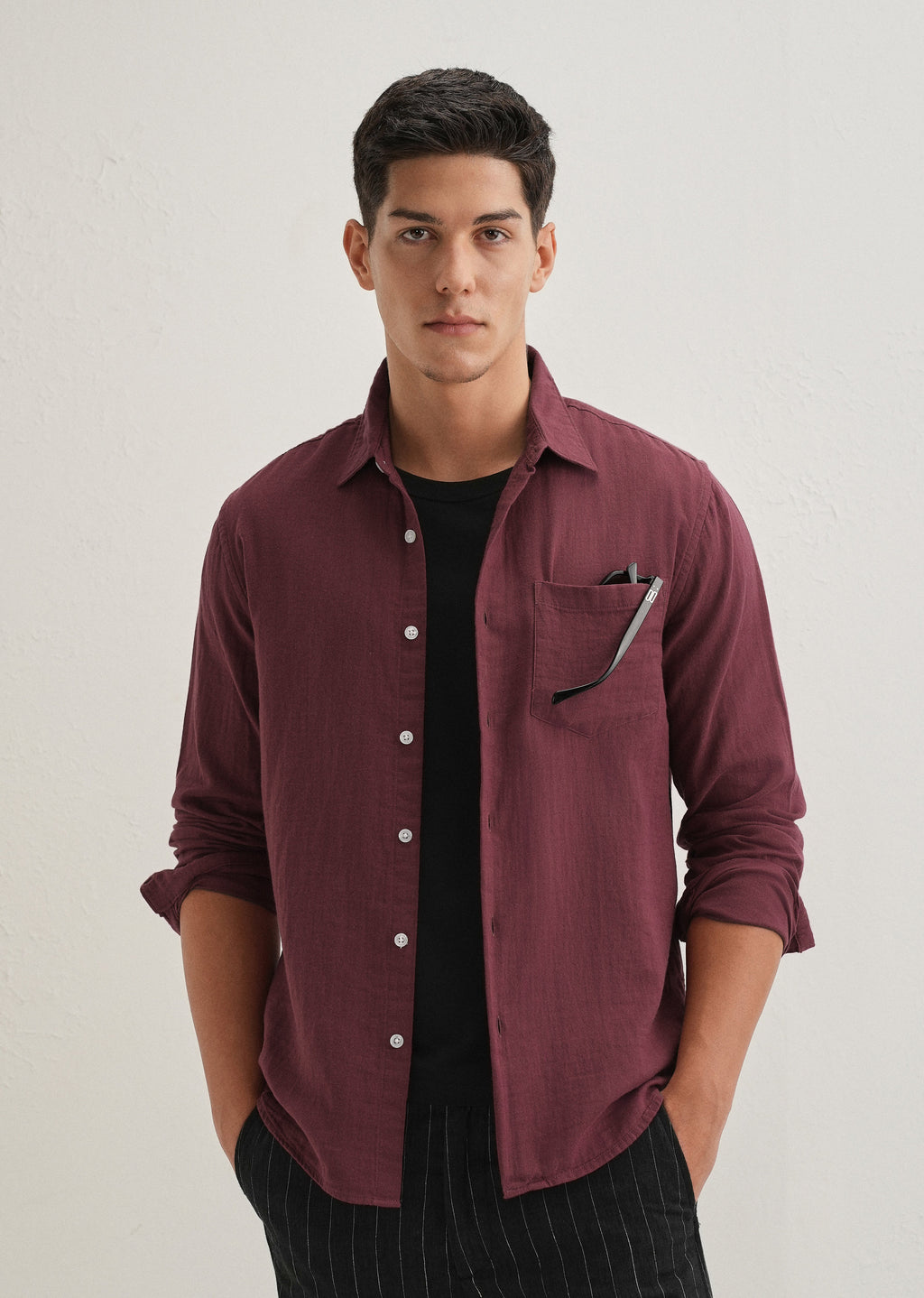 Burgundy Double Cloth Cotton Shirt