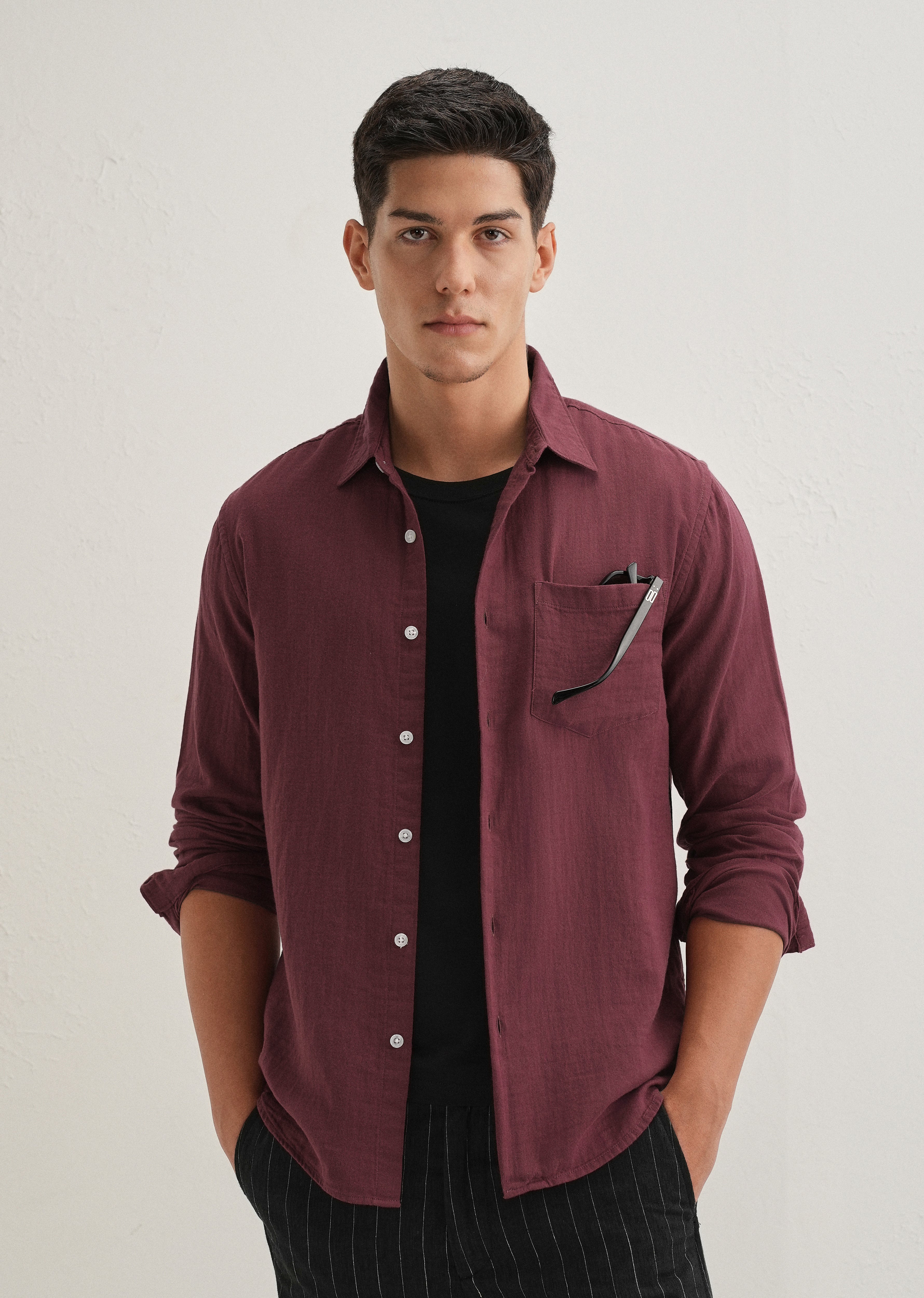 Burgundy Double Cloth Cotton Shirt