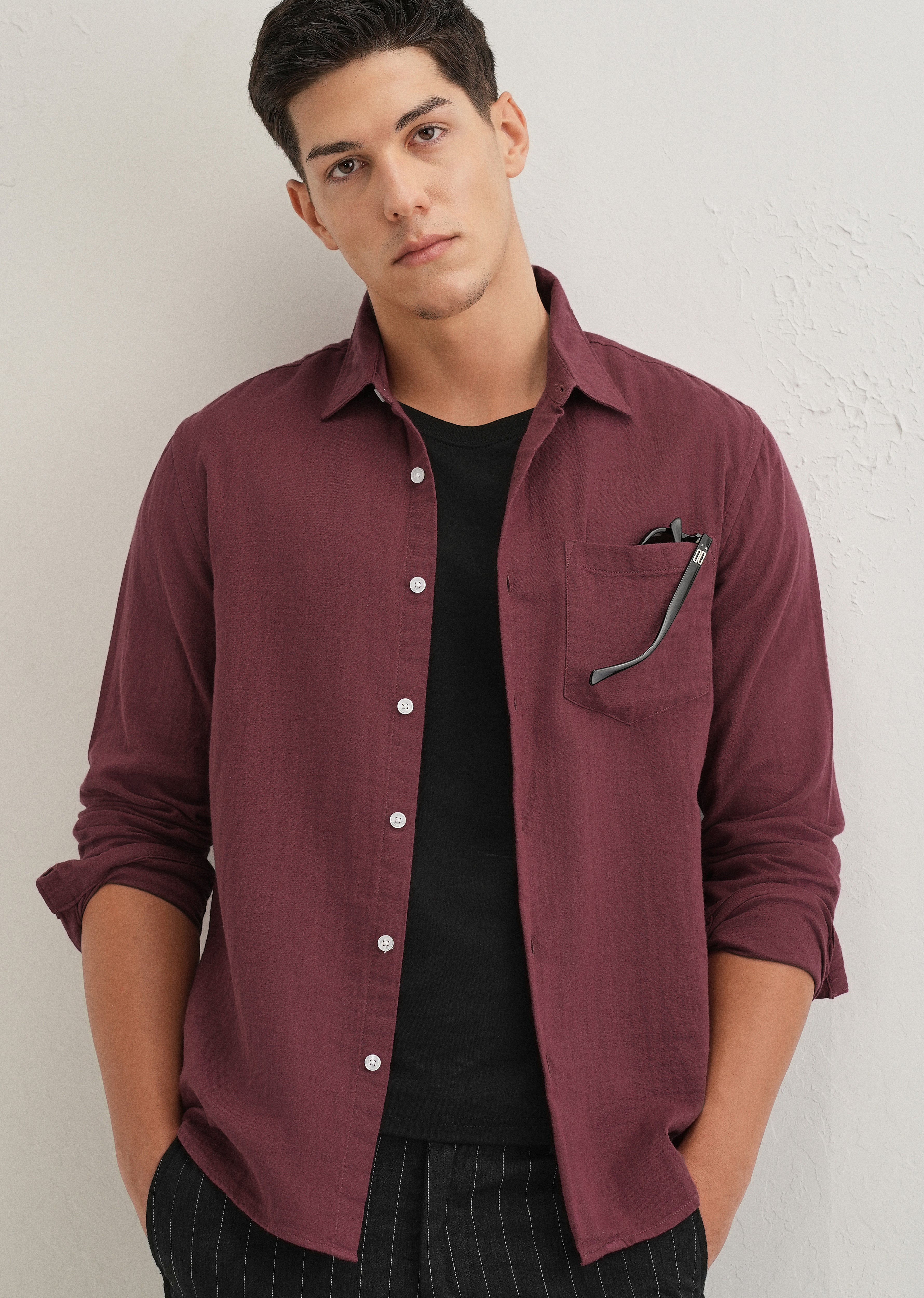 Burgundy Double Cloth Cotton Shirt