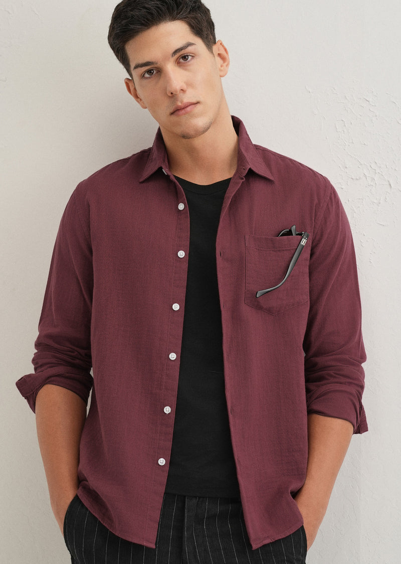 Burgundy Double Cloth Cotton Shirt