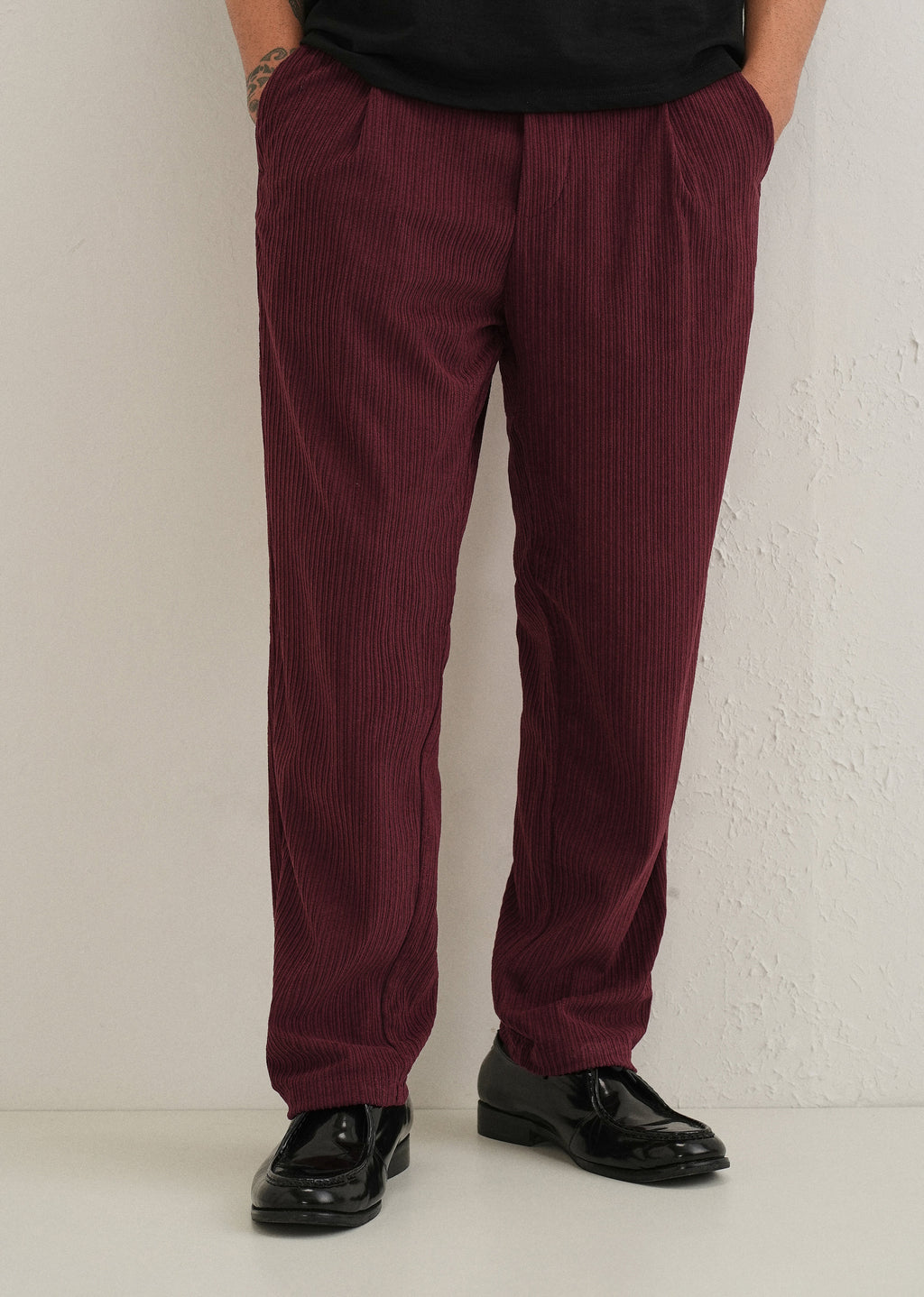 Burgundy Red Drawstring Corduroy Pant