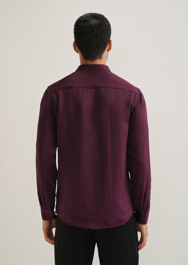 Burgundy Red Plain Crushed Satin Shirt