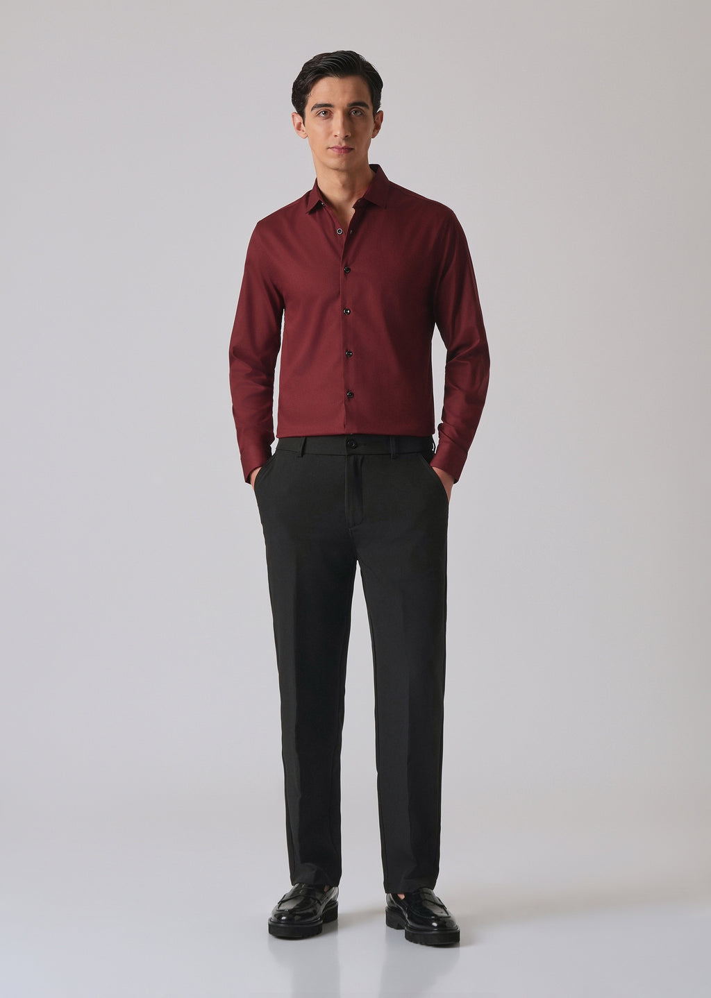 Burgundy Red Cotton Stretch Plain Shirt