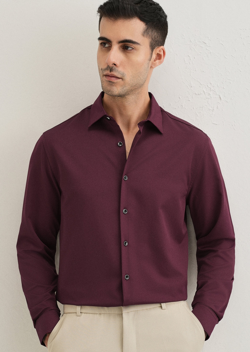 Burgundy Wrinkle Free Plain Shirt
