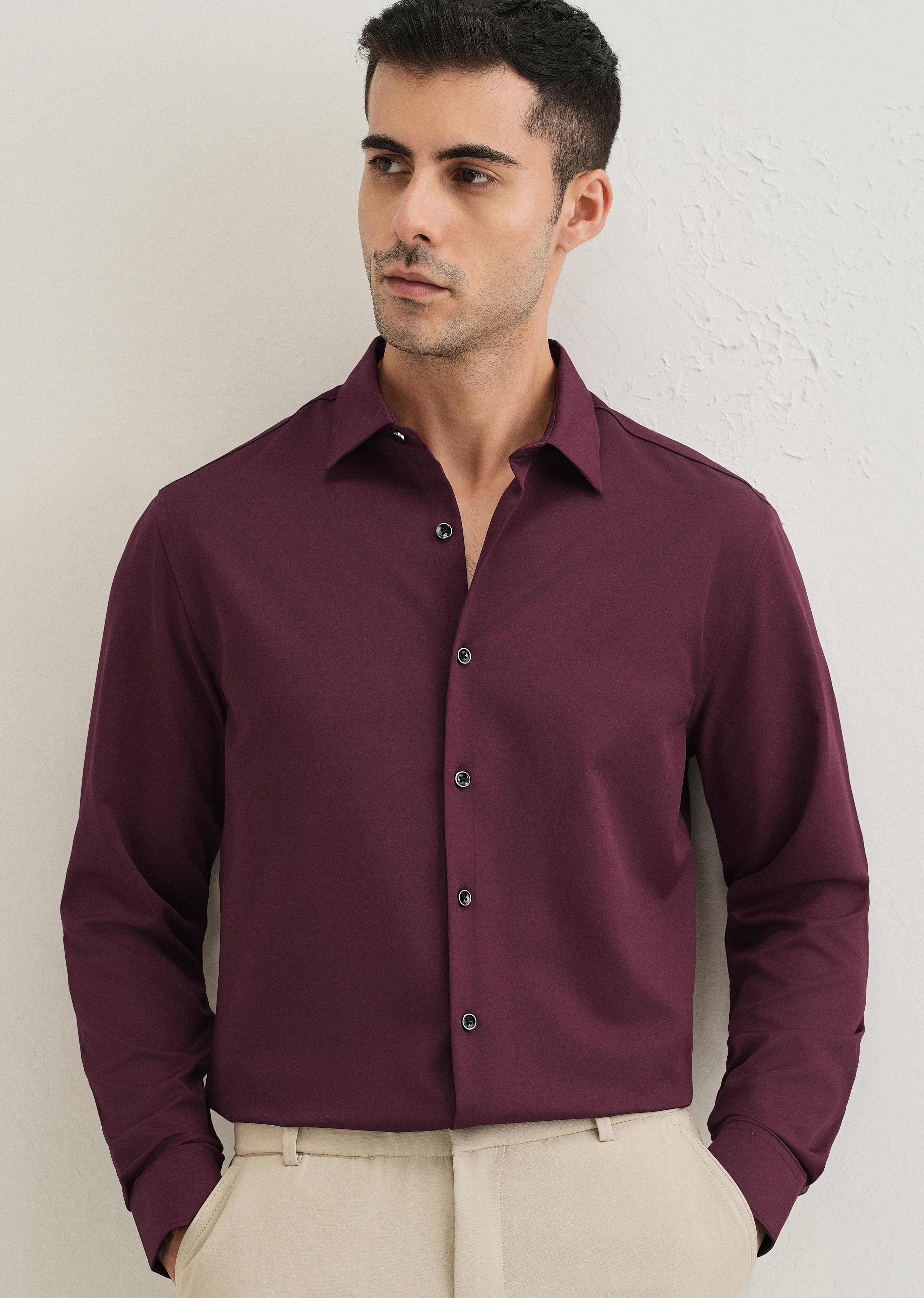 Burgundy Wrinkle Free Plain Shirt