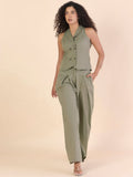 Effortlessly Chic Women's Halter Double-Breasted Cotton Co-ord Set With Inverted Pleats