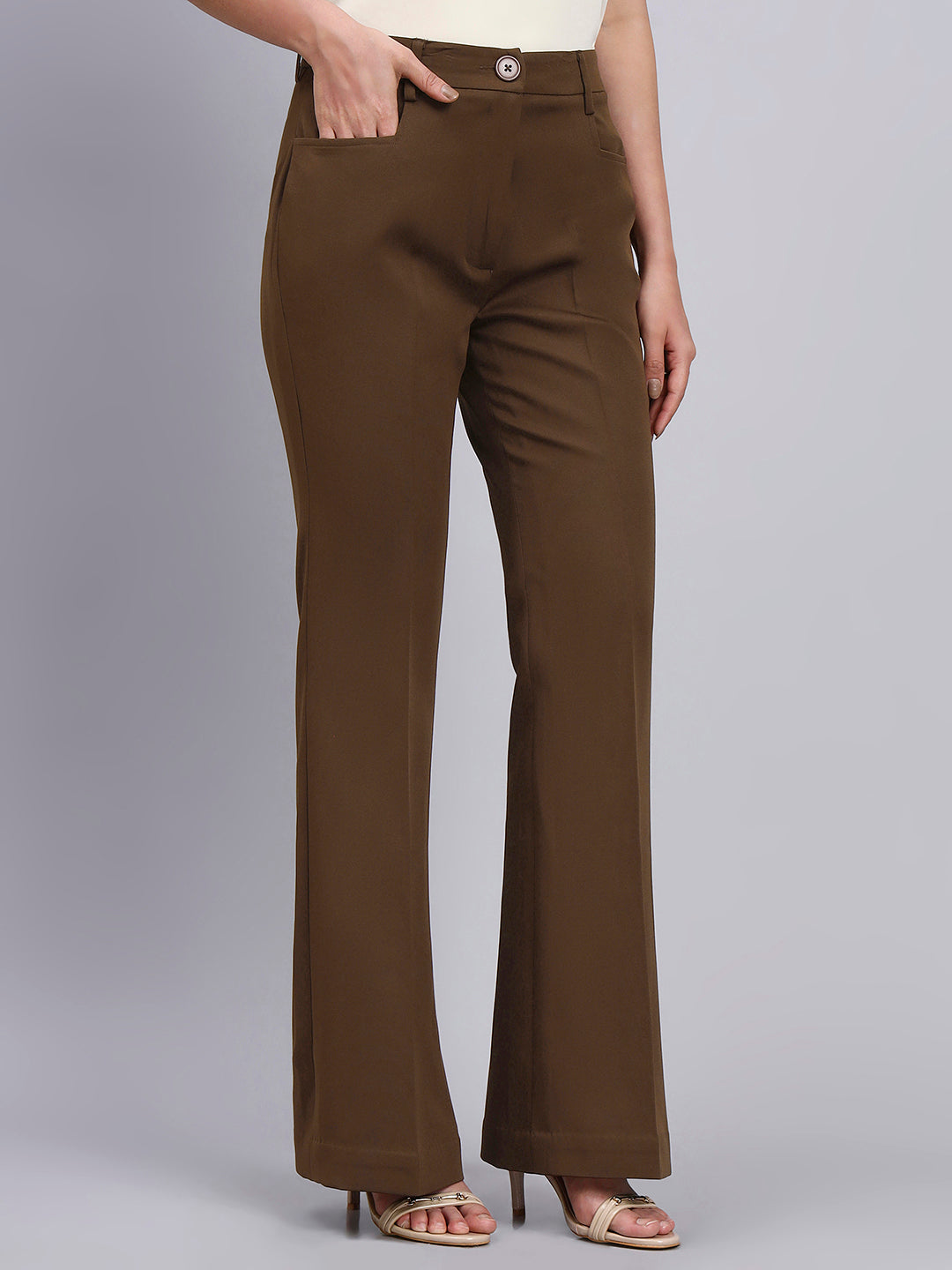 Women  brown Co-Ord Set with lace top and Flared Pants