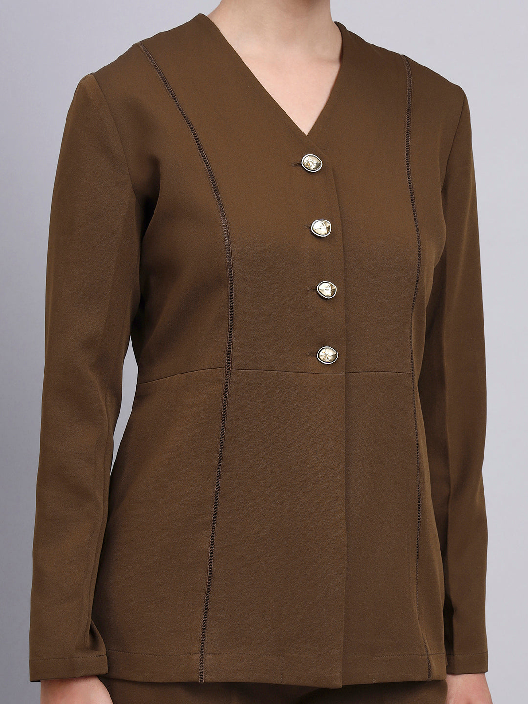 Women  brown Co-Ord Set with lace top and Flared Pants