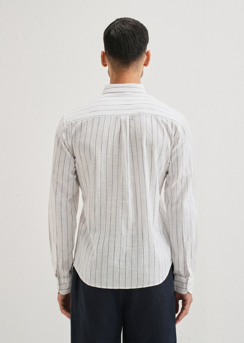 Chalk White Striped Cotton Linen Shirt